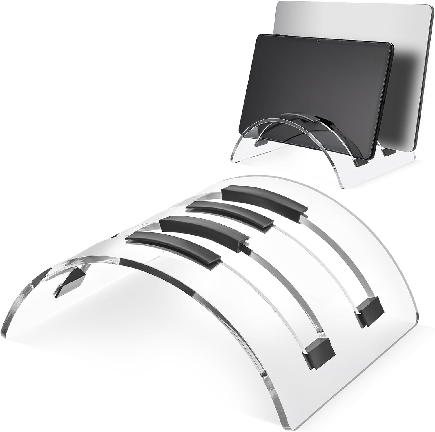 Vertical Dual Laptop Stand Acrylic Desktop Notebook Dock Invisible Vertical Laptop Holder for Desk Office Home Supplies Space Saving Organizer