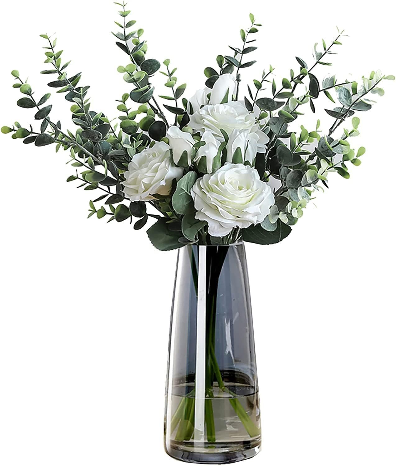 FANTESTICRYAN Modern Glass Vase Crystal Clear Glass Vase for Home Office Decor (Crystal Grey)