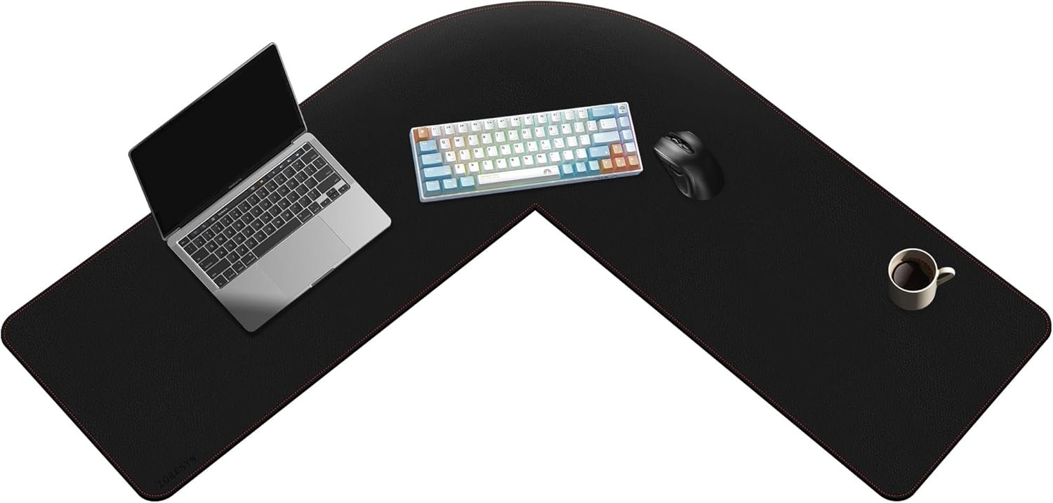 ZORESYN L Shaped Desk Mat 39.4″(L) x 39.4″(S) x 13″(W), Computer Corner Desk Pad, Large Waterproof PU Leather Mouse pad for Corner Desk, Writing Desk Pad Protector – Black