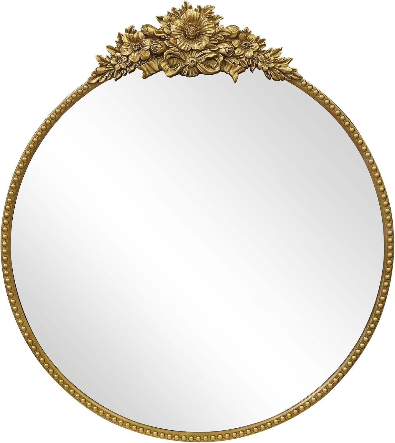 Vintage Round Mirror, 28″ Baroque Style Circular Mirror, Antique Metal Frame Wall Mirror, Traditional Art Home Decor for Dressing Table, Bathroom or Bedroom,Retro Gold