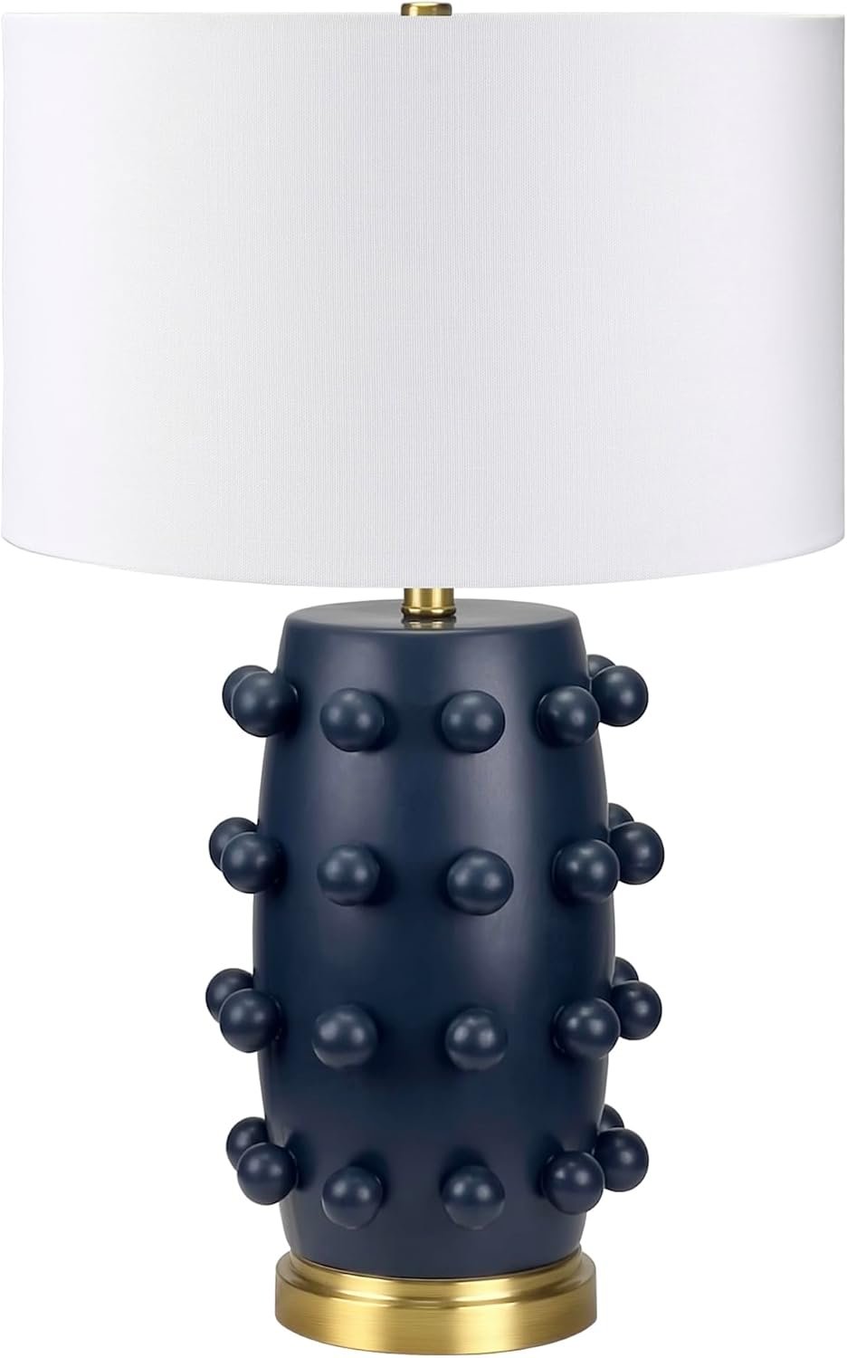 Henn&Hart 25.5” Modern 1-Light Ceramic Table Lamp with Spherical Orbs on Lamp Body with White Fabric Drum Shade for Living Room, Bedroom, or Office, Matte Navy