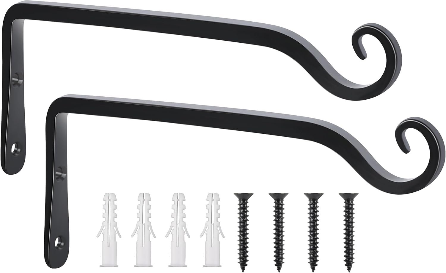 FEED GARDEN Wall Hooks for Hanging Plants 10 Inch – 2 Pack Heavy Duty Metal Plant Brackets, Holds 48 lbs, Rust Resistant Black L-Shape Hooks for Indoor Outdoor Decor