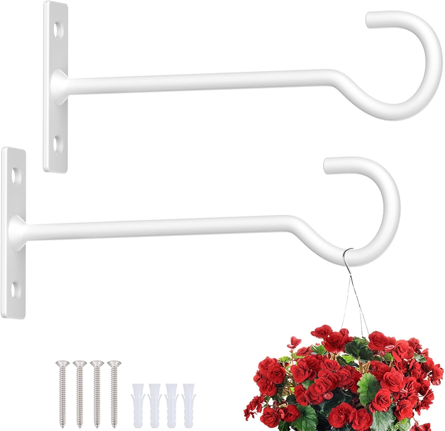 Plant Hooks for Hanging Plant Bracket 6inch Metal Plant Hanger Decorative Wall-Plant Wall Hanger forHanging Lanterns, Bird Feeder, Flower Basket, Home Decor Indoor & Outdoor 2 Pack(White)