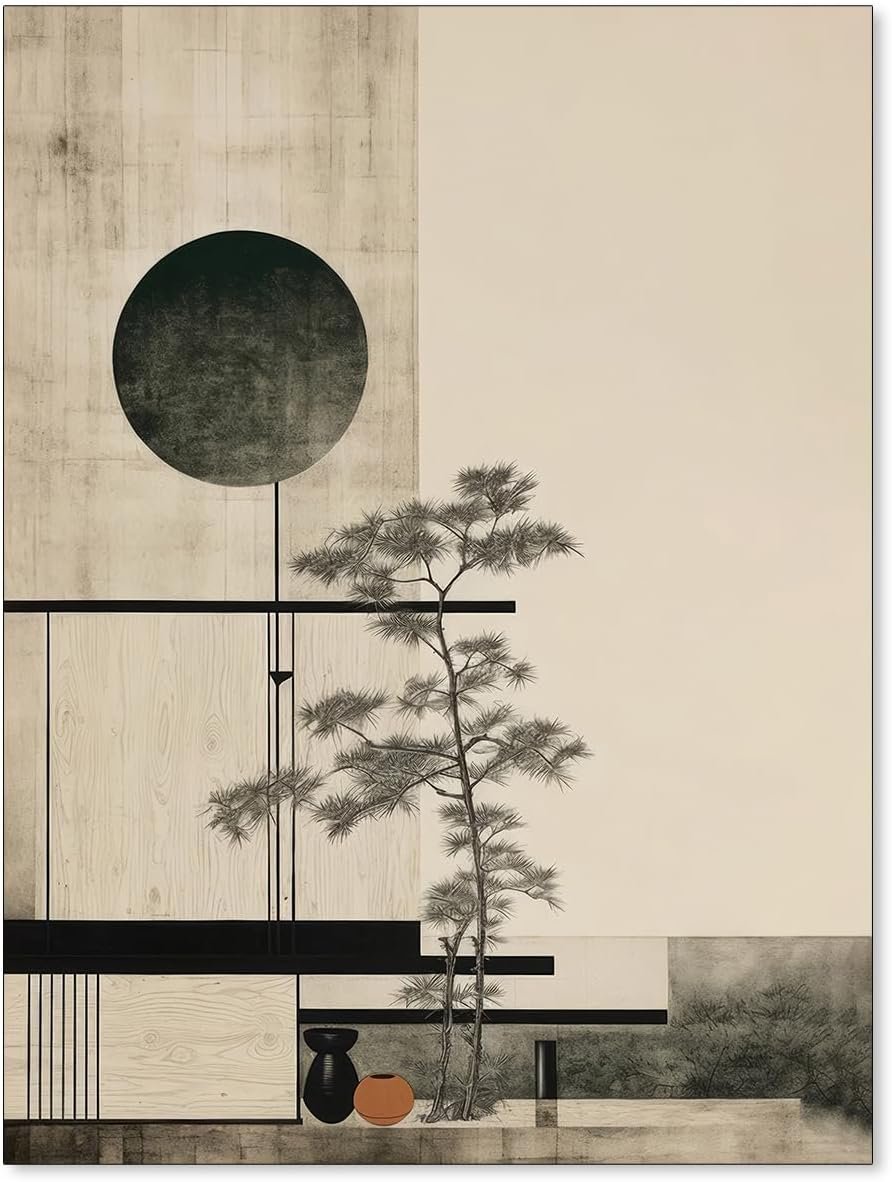 Haitunone Japandi Scandinavian Wall Art Japanese Mid Century Wabi Sabi Posters Vintage Minimalist Modern Canvas Prints for Living Room Bedroom Dorm Wall Decor 12X16 inch Unframed