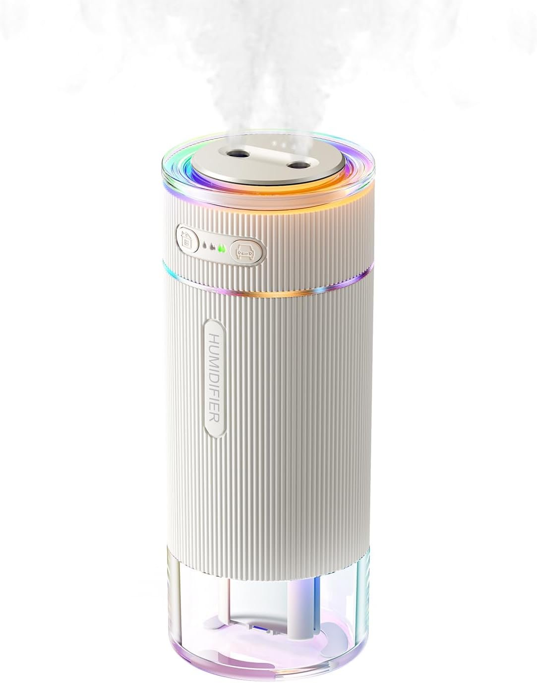 WSKEN Portable Small Humidifier for Bedroom – [Dual Nozzle Large Cool Mist] [Ambiance Lighting] [Car Smart On/Off] Ultrasonic Mini Personal Desk Air Humidifiers for Travel Office Baby Room,White