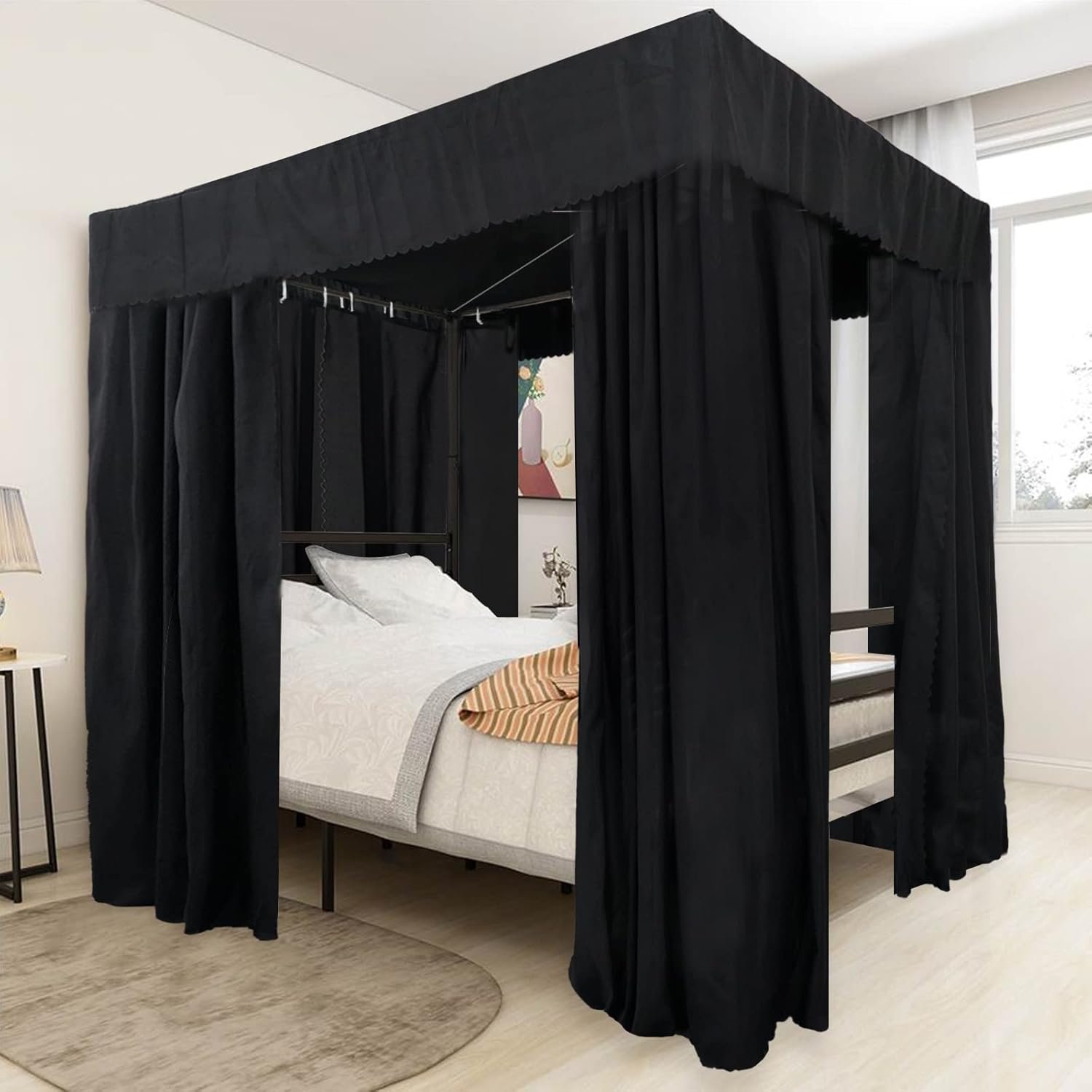 Black Canopy Bed Curtains – 4 Corner Post Bed Curtains Canopy Twin Bed Canopy Curtains for Adults Girls Bedroom Decoration(Black, Twin)
