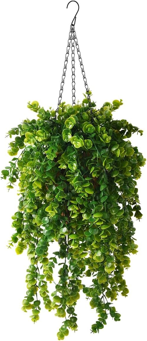 ZFProcess Artificial Faux Hanging Plants Basket for Spring Summer Outdoor Decoration, Fake Eucalyptus Plant UV Resistant Look Real for Outside Porch Home Patio Balcony Yard(Eucalyptus)