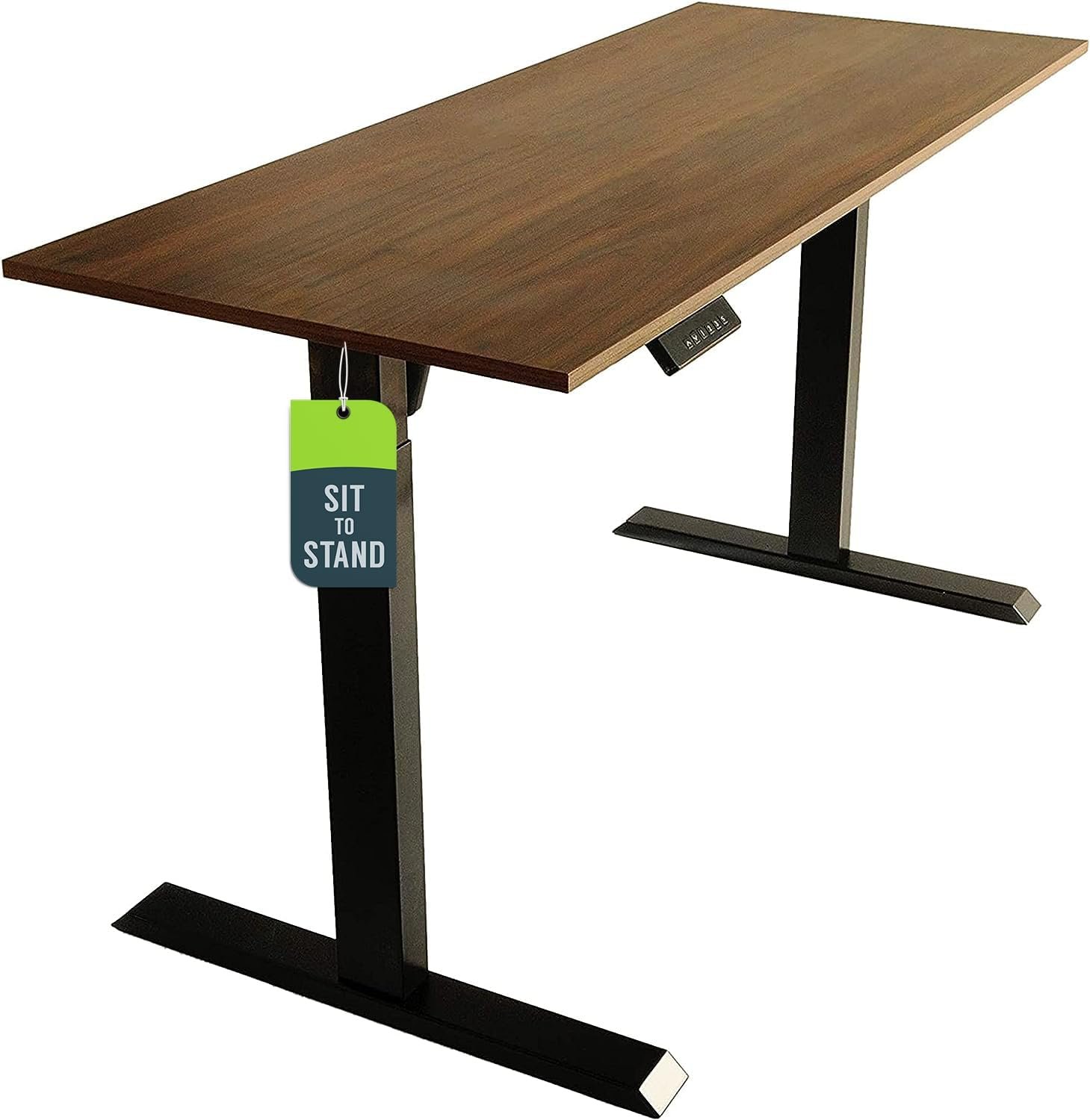 TechOrbits Electric Standing Desk Frame 60 x 24 Inch Tabletop – Motorized Workstation Two Leg Stand Up Desk with Memory Settings and Telescopic Sit Stand Height Adjustment (Black Frame/Wood BrownTop)