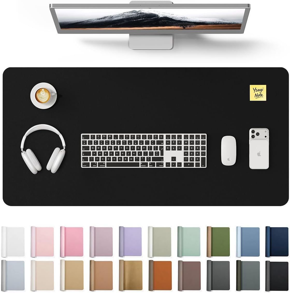 YSAGi Large Extended PU Leather Desk Pad Protector – Non-Slip Waterproof Desk Mat for Office & Home, Easy Clean Mouse Pad & Laptop Writing Blotter 35.4″x17″ Black