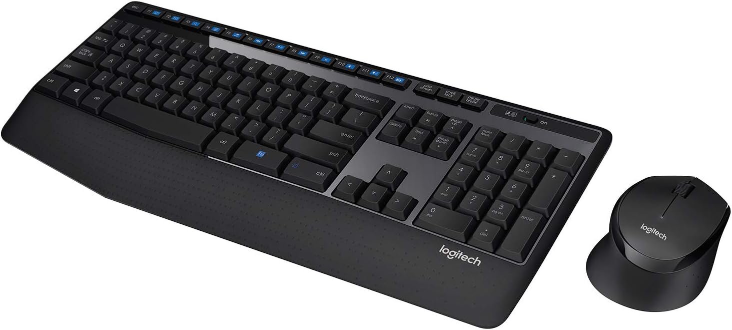 Logitech MK345 Wireless Keyboard and Mouse Combo with Palm Rest, 2.4 GHz USB Receiver, Compatible with PC, Laptop, Black