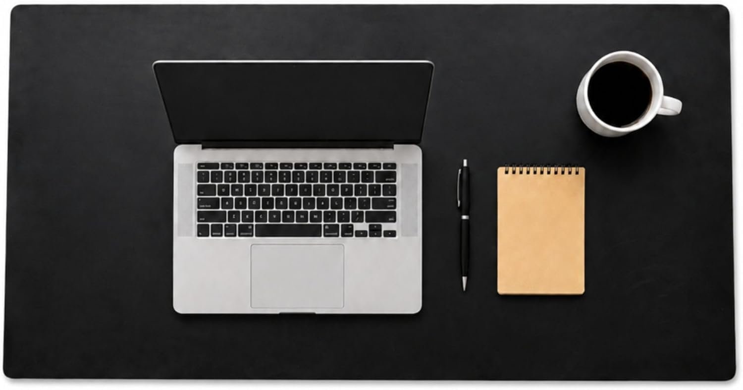 Genuine Leather Desk Pad, Office Desk Mat, Large Desk Blotter, Desk Protector, and Mouse Pad – 31.5″ x 15.75″ (1.8-2.0 mm) Black, Waterproof, Premium Quality for Desk Surface Protection and Comfort