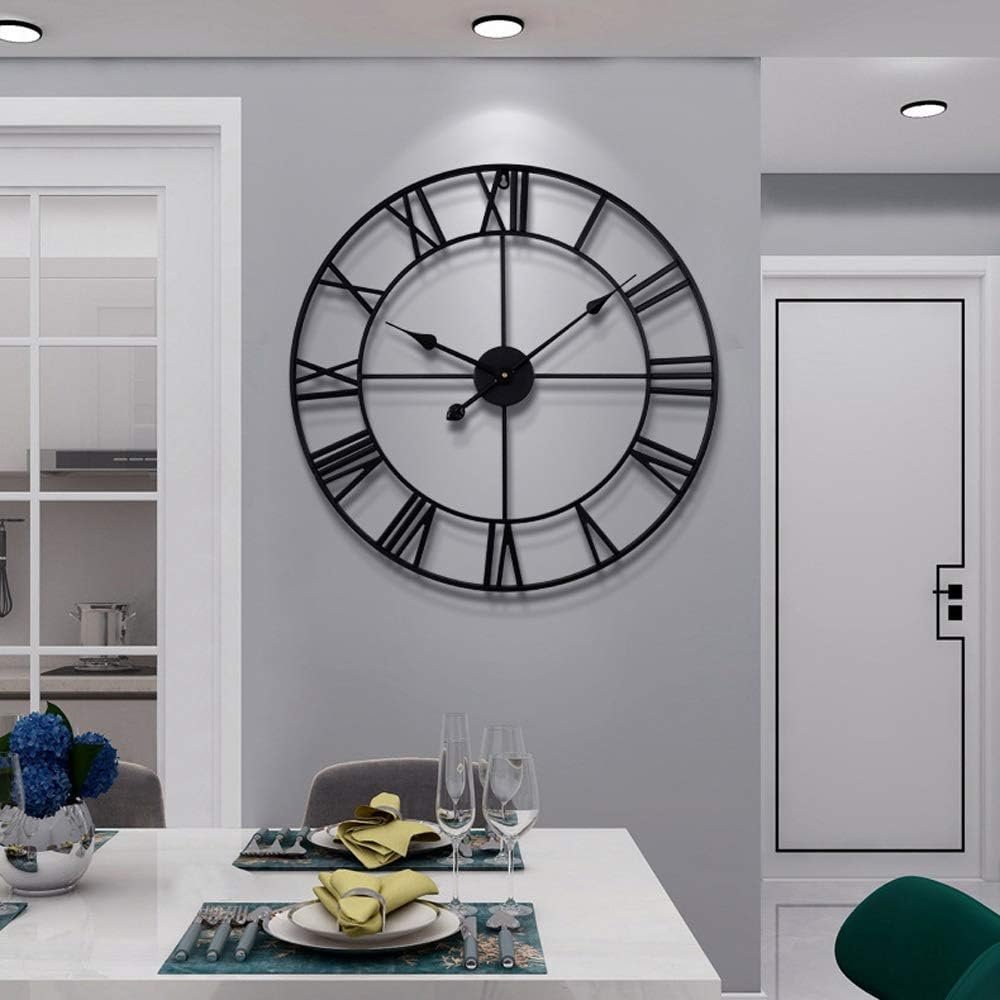 LEIKE 16″ Large Wall Clocks Battery Operated, Round Modern Silent Non-Ticking Black Metal Wall Clock for Living Room Decor, Bedroom Kitchen (40cm Diameter, Black Roman Number)