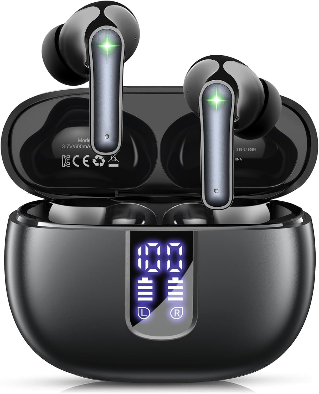 foxotin Wireless Earbuds, Bluetooth 5.4 Headphones with 48H Playback & Dual LED Display, IP7 Waterproof in-Ear Earphones with Noise Cancelling Mic, Deep Bass Stereo, Touch Control for Sports, Black