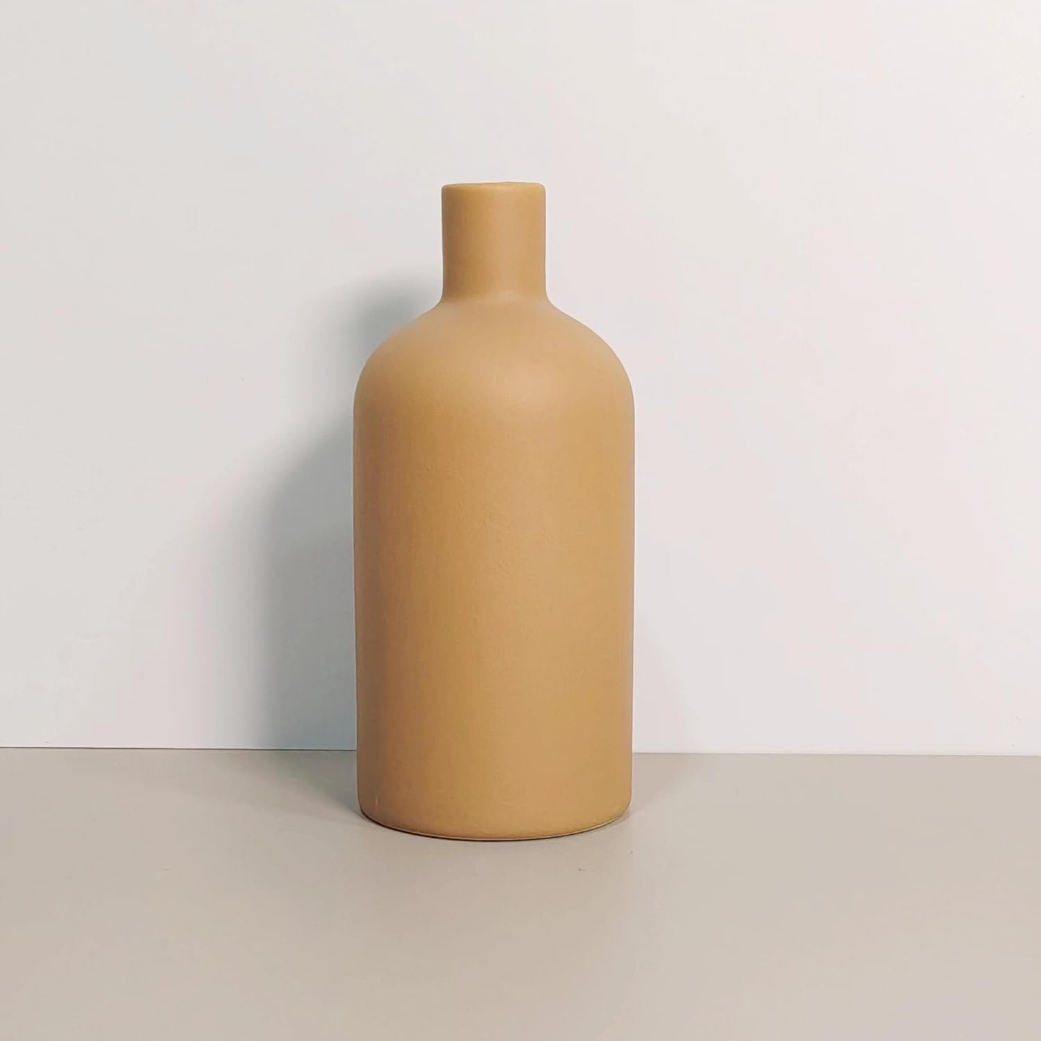 Neutral Boho Ceramic Brown Decorative Vase, Modern Matte Minimalist Vases for Shelf, Coffee Table, Living Room & Fireplace Mantel Decor