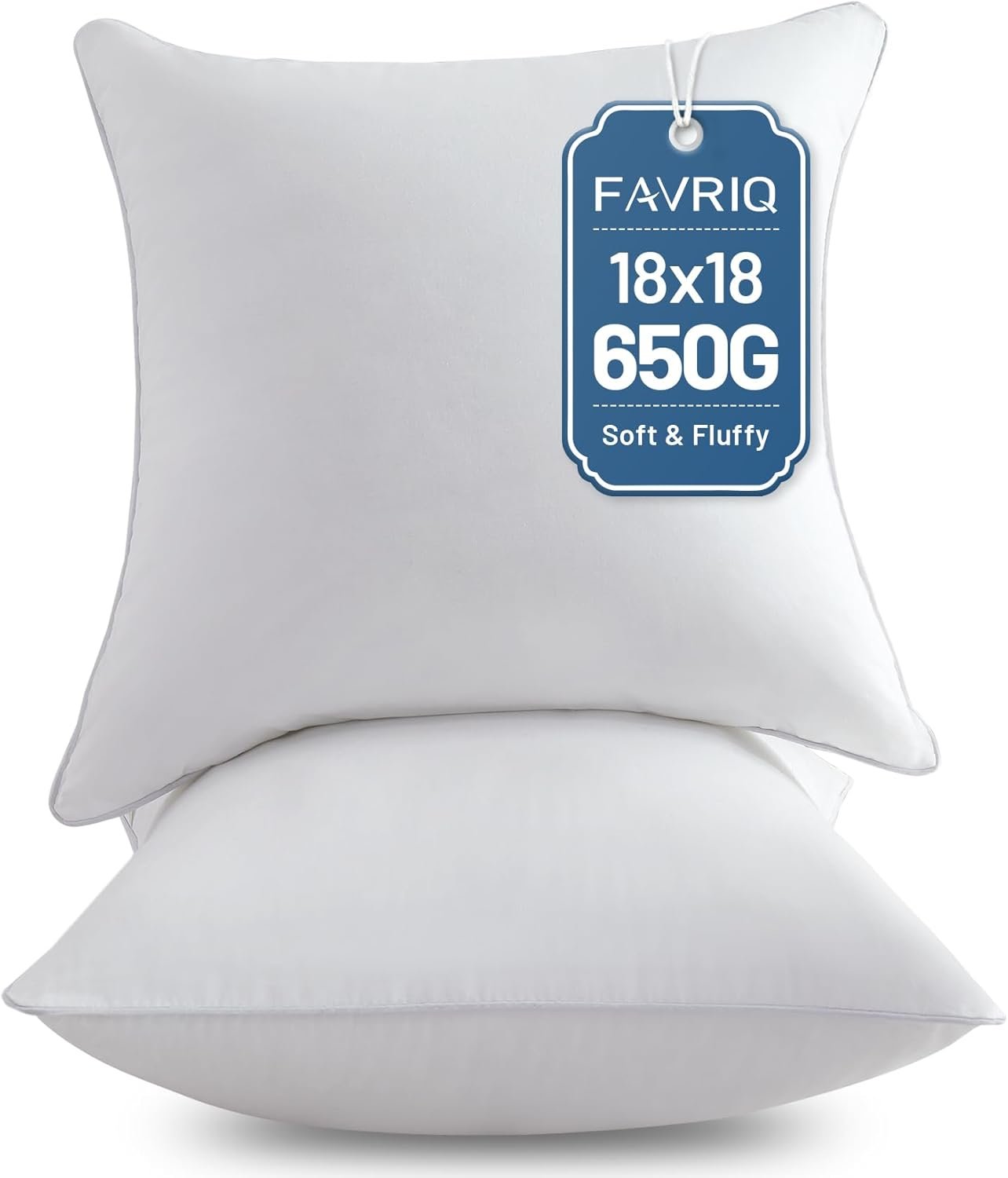FAVRIQ 18 x 18 Pillow Inserts (Set of 2) – 18 Inch Square Interior Sofa Throw Pillow with 100% Cotton Cover – Decorative Pillow Insert Pair – White Couch Pillow