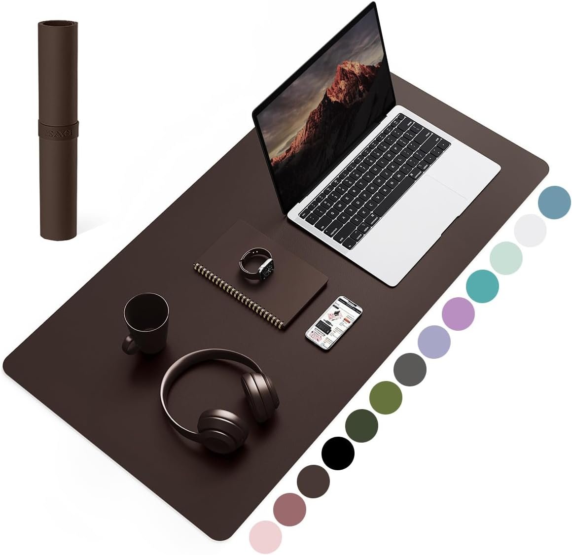 YSAGi Non-Slip Leather Desk Pad, Waterproof Laptop Computer Desk Keyboard Mat, Table Protector Blotter Mat, Large Mouse Pad for Office/Work/Home/Decor(Dark Brown, 31.5″ x 15.7″)