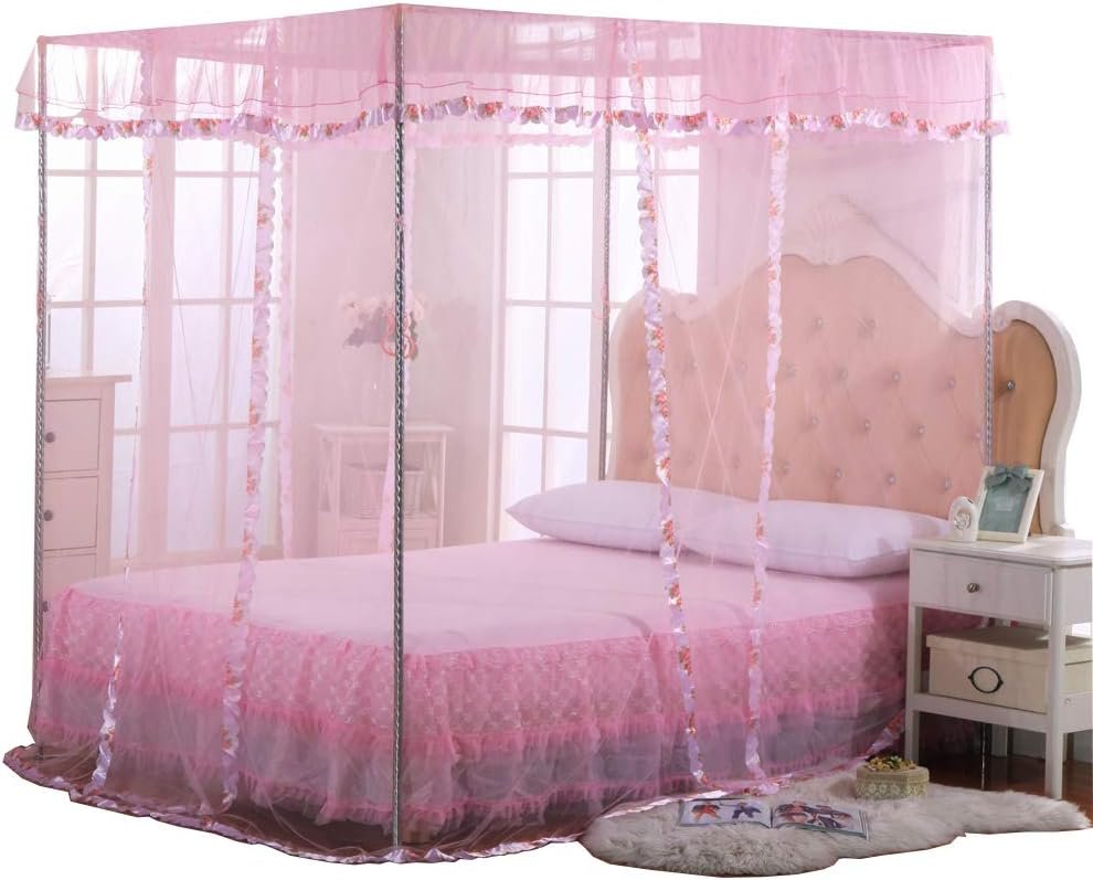 Twin Canopy Bed Curtains – 4 Corner Canopy for Beds, Bed Canopy for Girls Adults, Bedroom Decor (Twin Size, Pink)