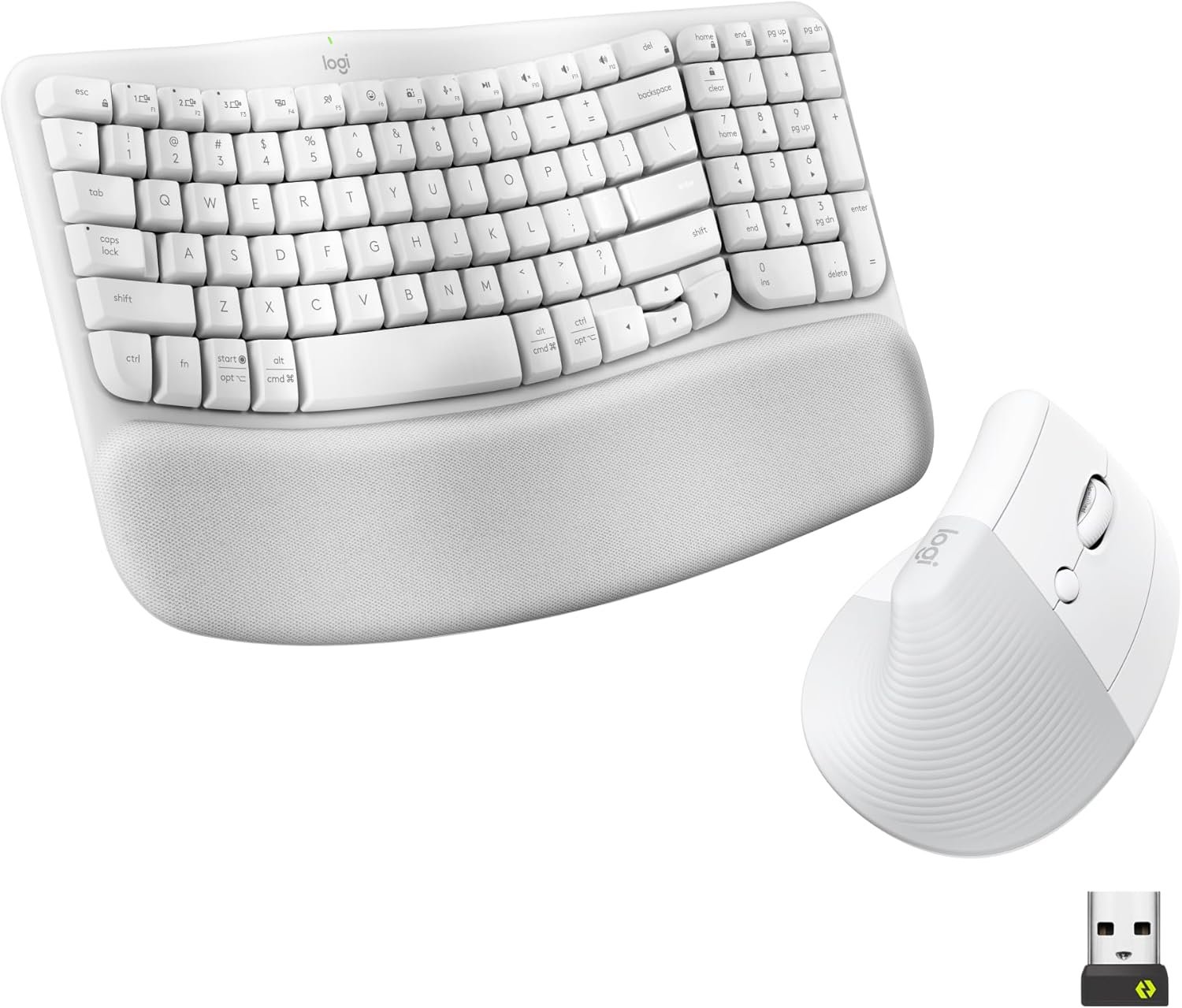 Logitech Wave Keys & Lift Vertical Mouse – Ergonomic Wireless Keyboard and Mouse Combo – with Cushioned Palm Rest, Easy-Switch, Bluetooth, for Multi-OS, Windows/Mac – Off-White