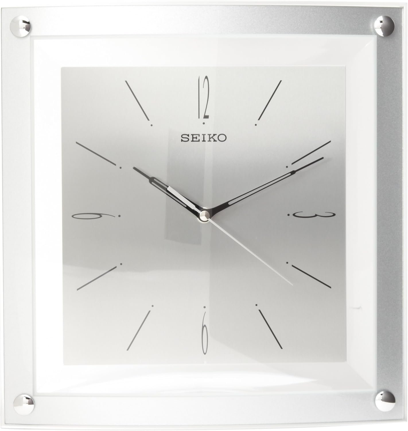 SEIKO QXA330SLH Square Silver and Glass Non Ticking Wall Clock, Silver, 12.25 Inch