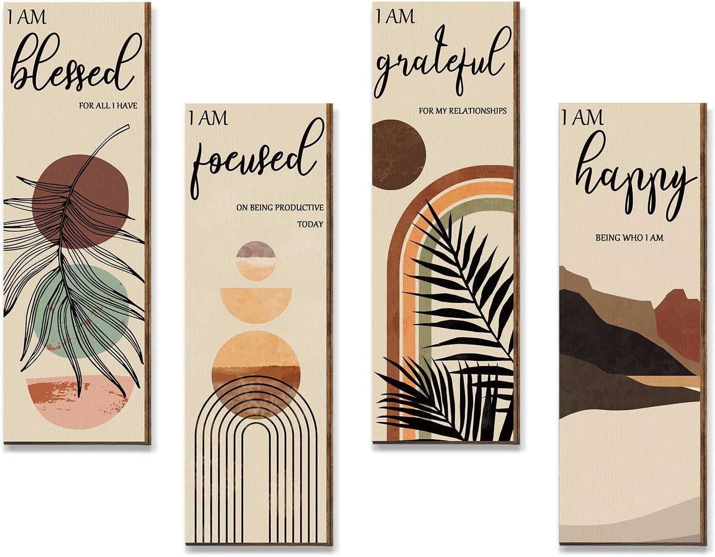 Yulejo 4 Pieces Farmhouse Boho Wall Decor 11 x 3.5 Inch Inspirational Boho Prints Wall Art Prints Mid Century Positive Affirmations Minimalist Home Decor for Kitchen Bedroom Living Room, No Frame
