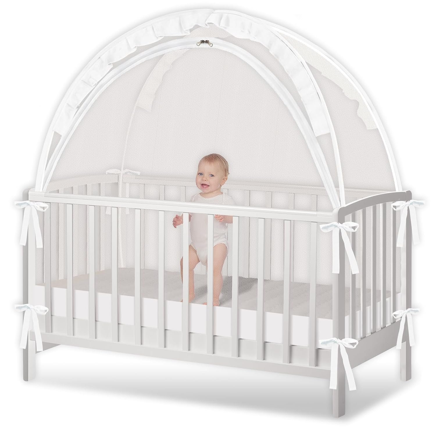 Crib Tent – Crib Net to Keep Baby in, Stop Baby from Climbing Out of Crib, Pop Up Crib Tent with Durable Breathable Net Double Zipper Strong Rods Installation Convenience