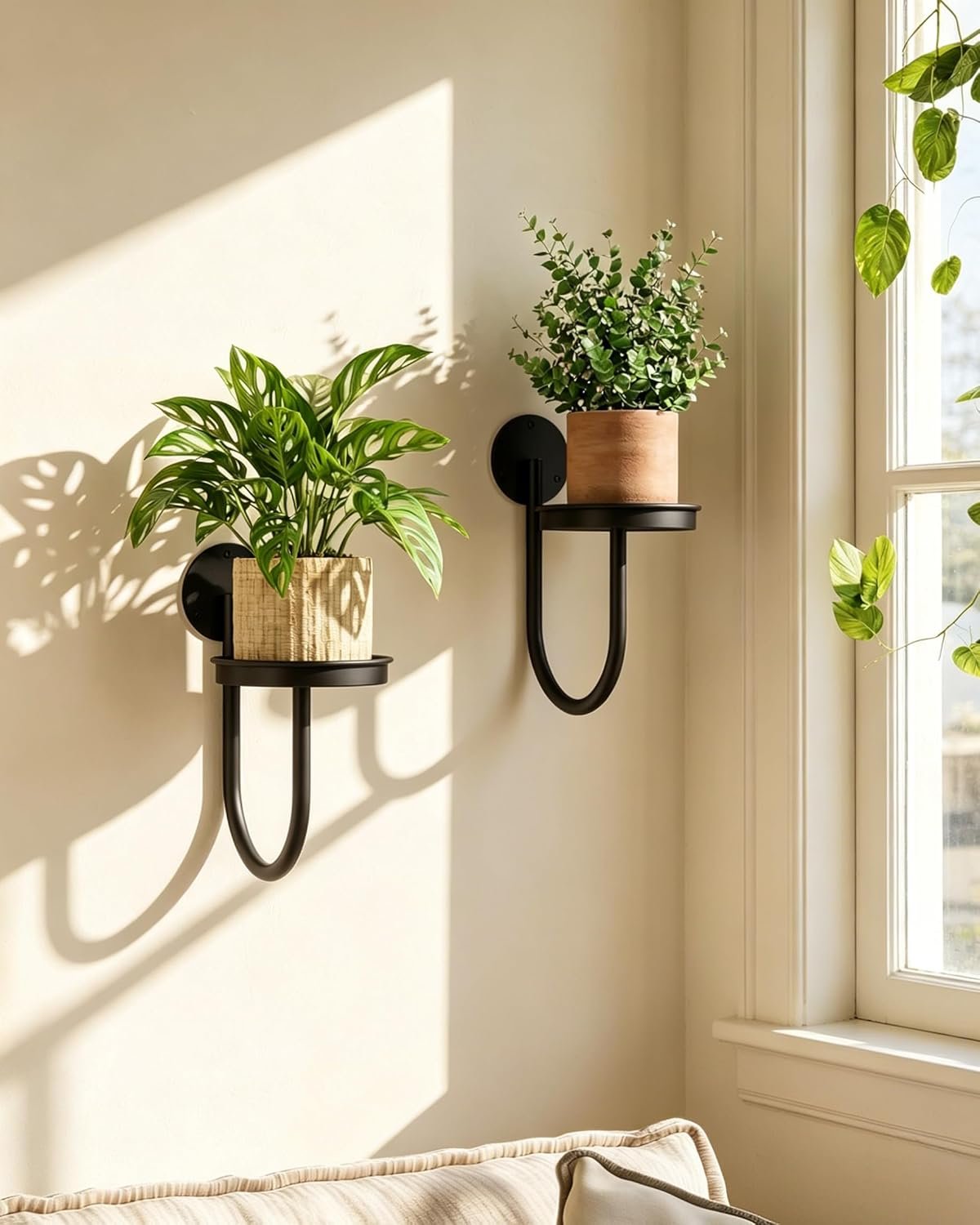 Leaf&lull Hanging Planters for Indoor Plants Wall Planter with Plant Hanger Holder Wall Hanging Decor 2 Pack Black