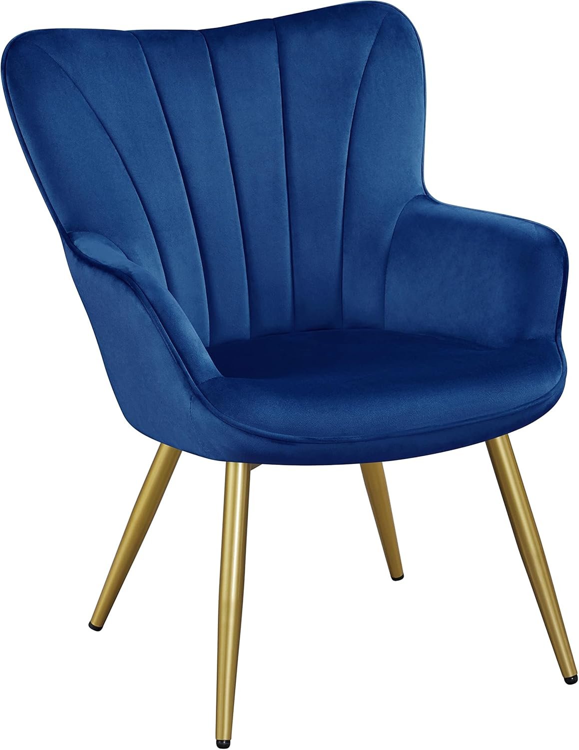 Yaheetech Velvet Accent Chair, Modern Armchair Vanity Chair with Wing Side and Metal Legs, Cozy and Soft Padded and High Back for Living Room/Home Office/Bedroom, Blue