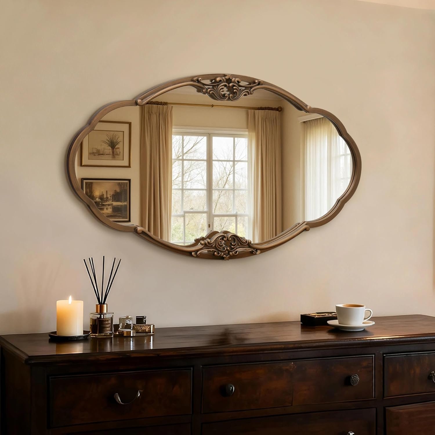 Besdomus Vintage Gold Wall Mirror: 33″x19.5″ Baroque Antique Mirror – Vertical or Horizontal Hanging for Entryway/Bathroom/Living Room Wall Mounted – Ideal for Home Decor Enthusiast