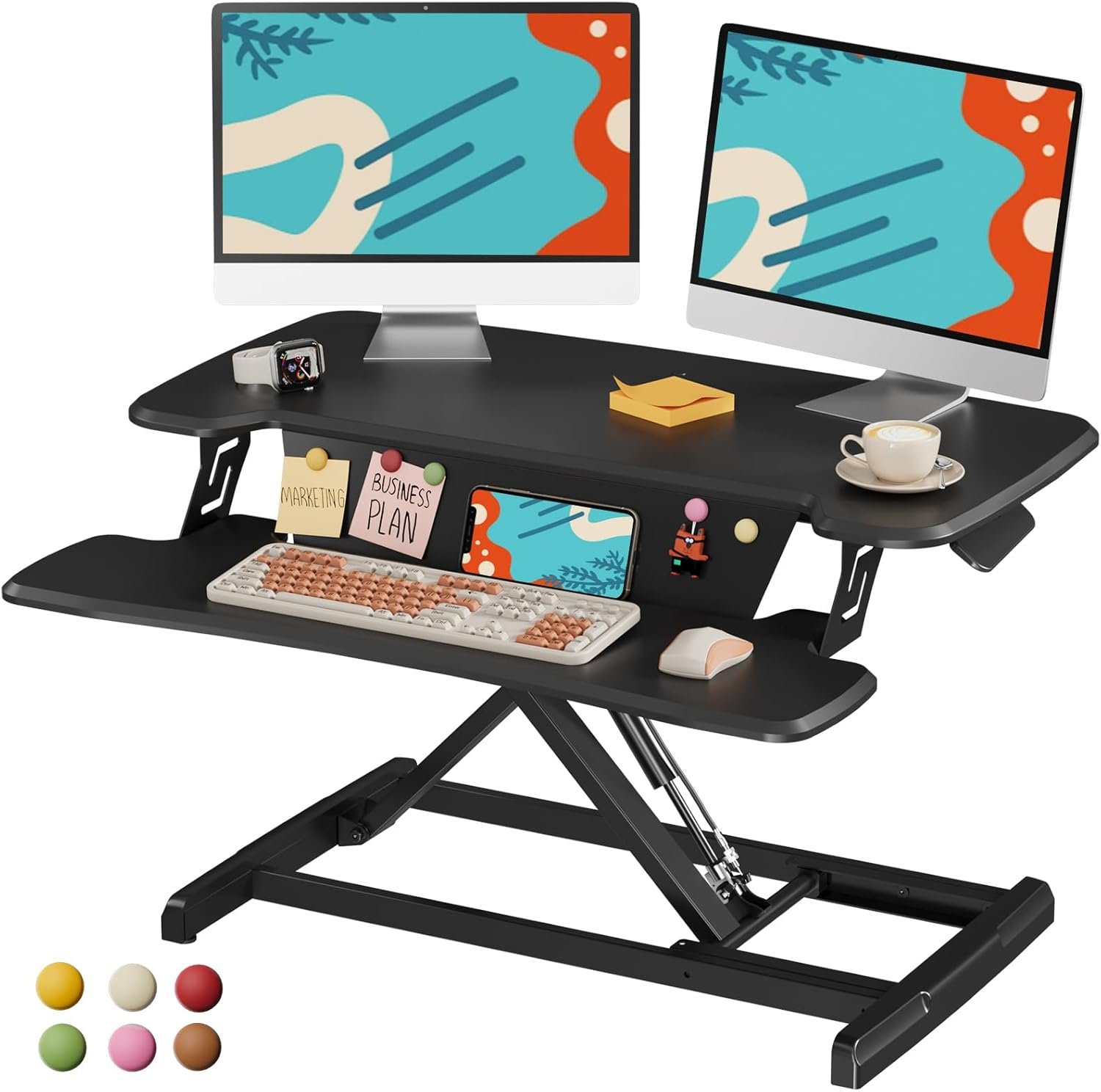 JOY worker Standing Desk Converter, 32″ Height Adjustable Sit Stand Up Desk Riser with Keyboard Tray & 6 Fridge Magnets, Desktop Workstation Riser for Home Office Computer Laptop, Black