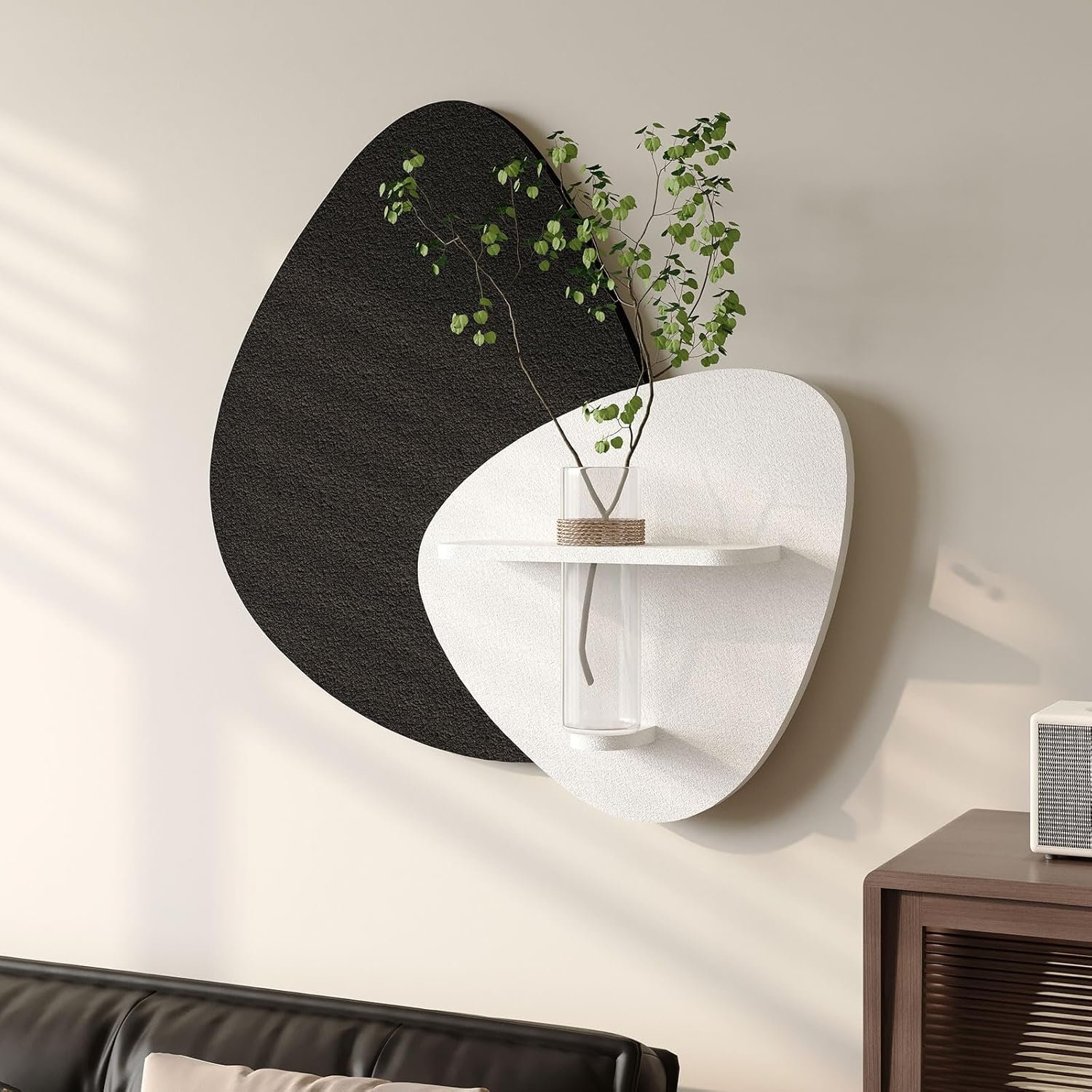 Cuspin 3D Textured Black and White Wall Art with Vase and Shelf, Minimalist Abstract Japandi Paintings Wall Decor, Modern Artwork for Living Room Dining Bedroom Hallway Office Bathroom Home Decor