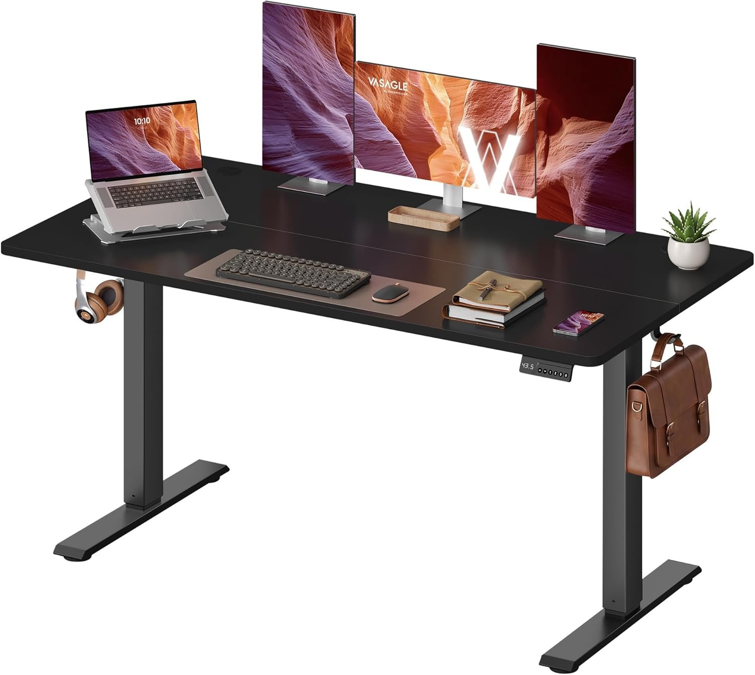 VASAGLE Electric Standing Desk, 55.1 x 27.6 Inches Height Adjustable Desk, Sedentary Reminder, 4 Memory Heights, for Home Office, Ink Black ULSD315BZ020S