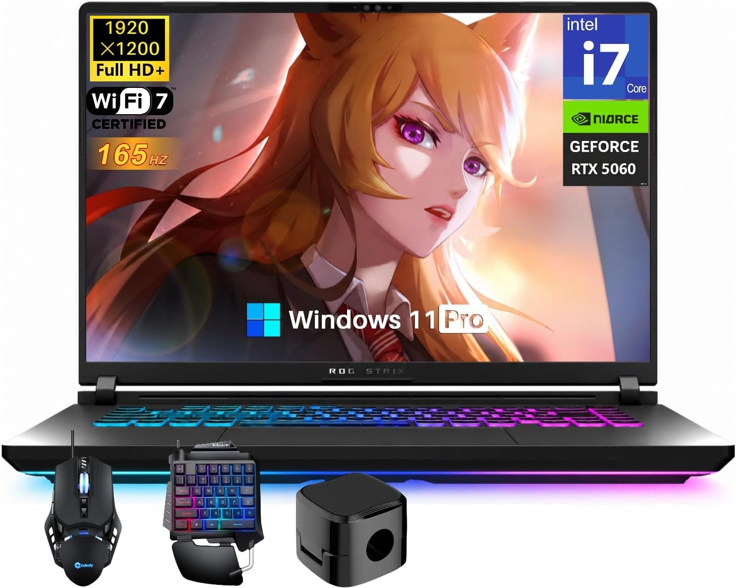 ASUS ROG Strix G16 Gaming Laptop, Intel Core i7 Processor 14650HX, NVIDIA RTX 5060, 32 GB DDR5 RAM, 1 TB SSD, 16″ 1920×1200 FHD+ LED Display, Windows 11 Pro, RGB Backlit KB & Gaming Accessories