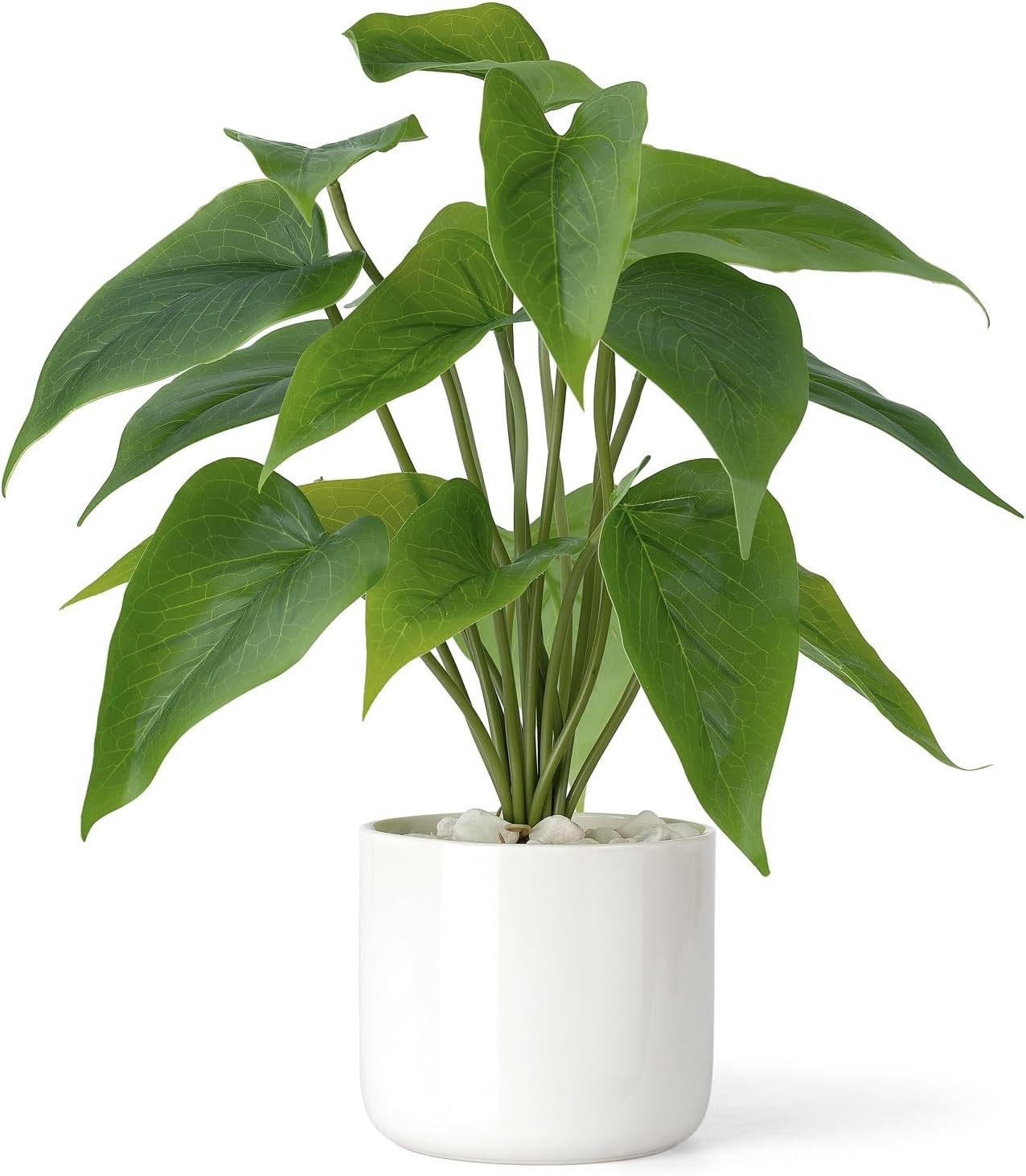Mkono Fake Plants in Ceramic Pot, 11″ Potted Artificial Plants for Home Decor Indoor Faux Green Leaf Plant with Modern White Planter for Desk Shelf Office Room Decoration (Pothos)