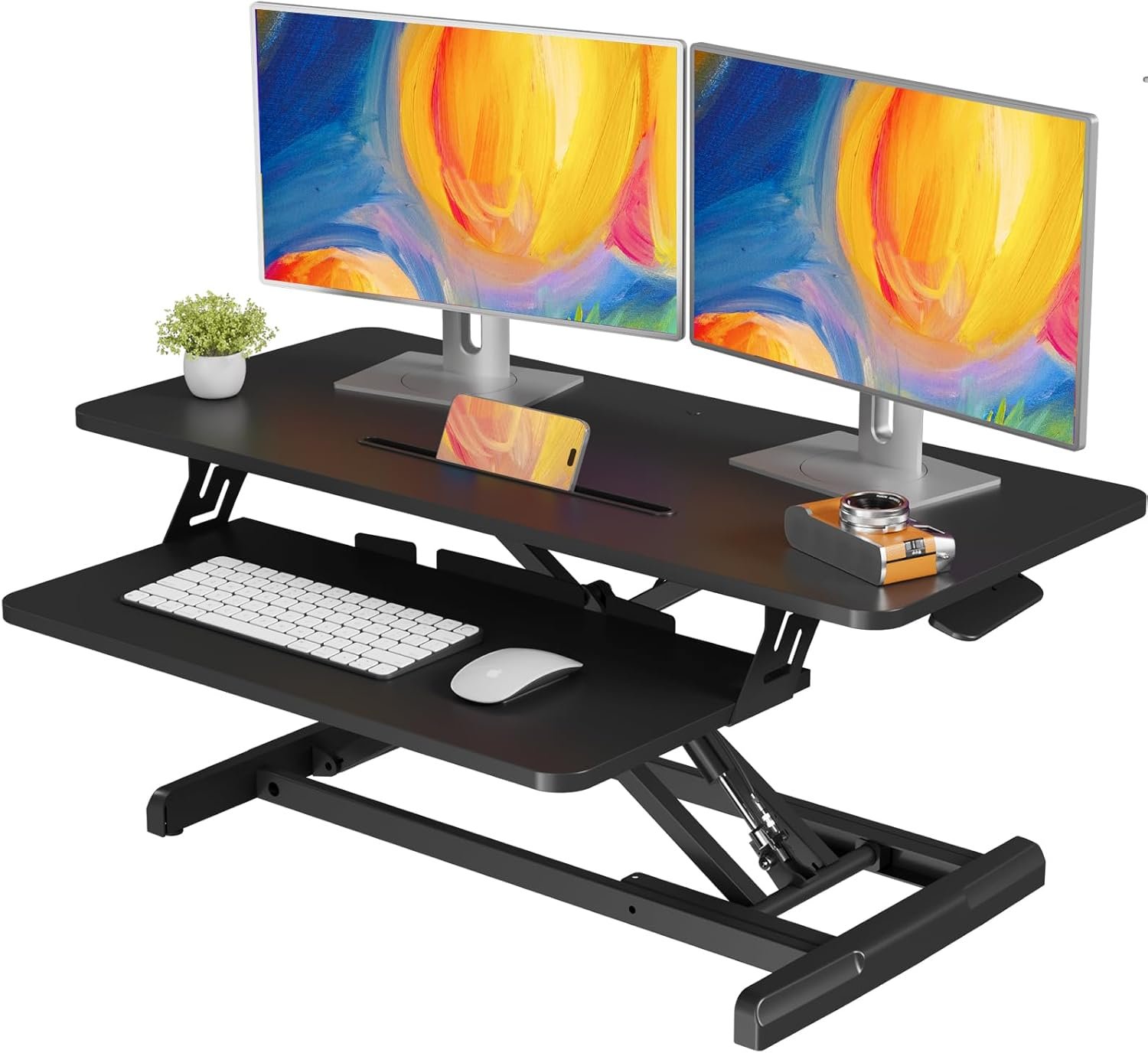 JOY worker Standing Desk Converter, 35″ Wide Height Adjustable Sit Stand Up Desk Riser with Keyboard Tray, Desktop Workstation Riser for Home Office Computer Laptop, Particle Board, Black