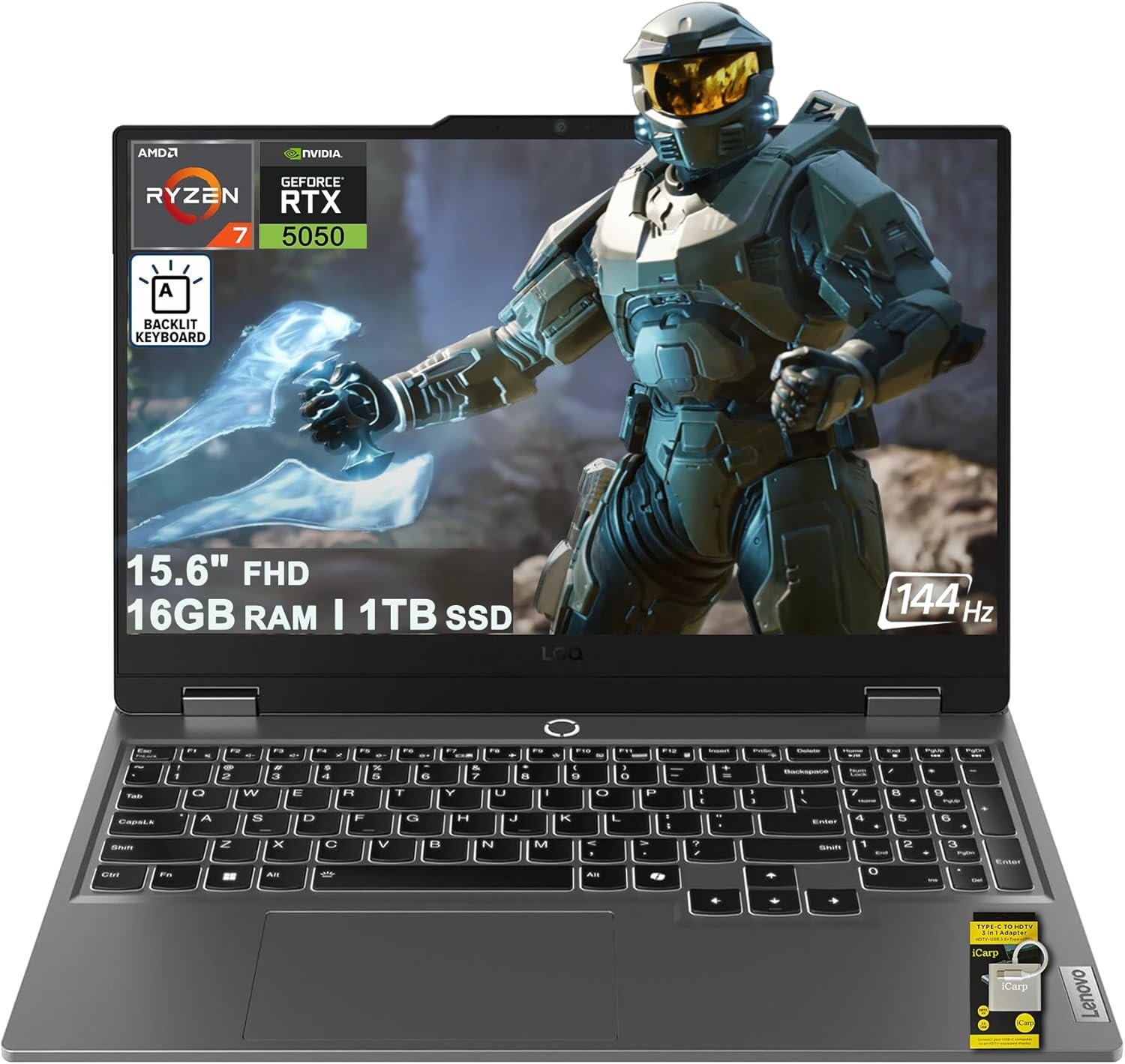 Lenovo LOQ Gaming AI Laptop 15.6″ FHD IPS 144Hz (100% sRGB G-SYNC) AMD 8-core Ryzen 7 250 16GB DDR5 1TB SSD GeForce RTX 5050 GDDR7 (440 AI Tops) Backlit Nahimic Rapid Charging Win11 ICP Hub