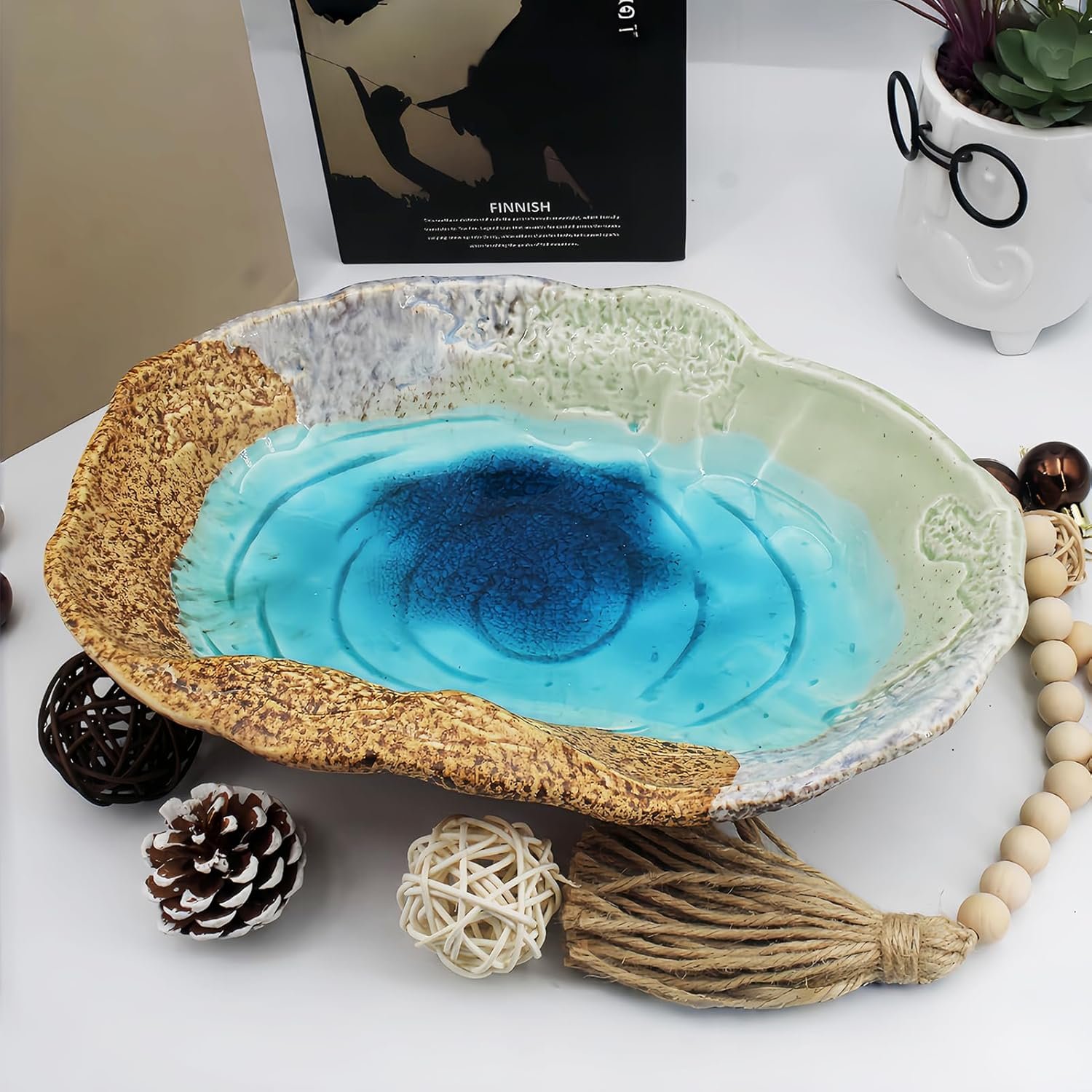 Fruit Bowl,12″ Decorative Bowl,Ceramic Christmas Bowl,Jewelry and Key Holder for Modern Farmhouse Décor,Room Decor,Entryway Decor Bowls