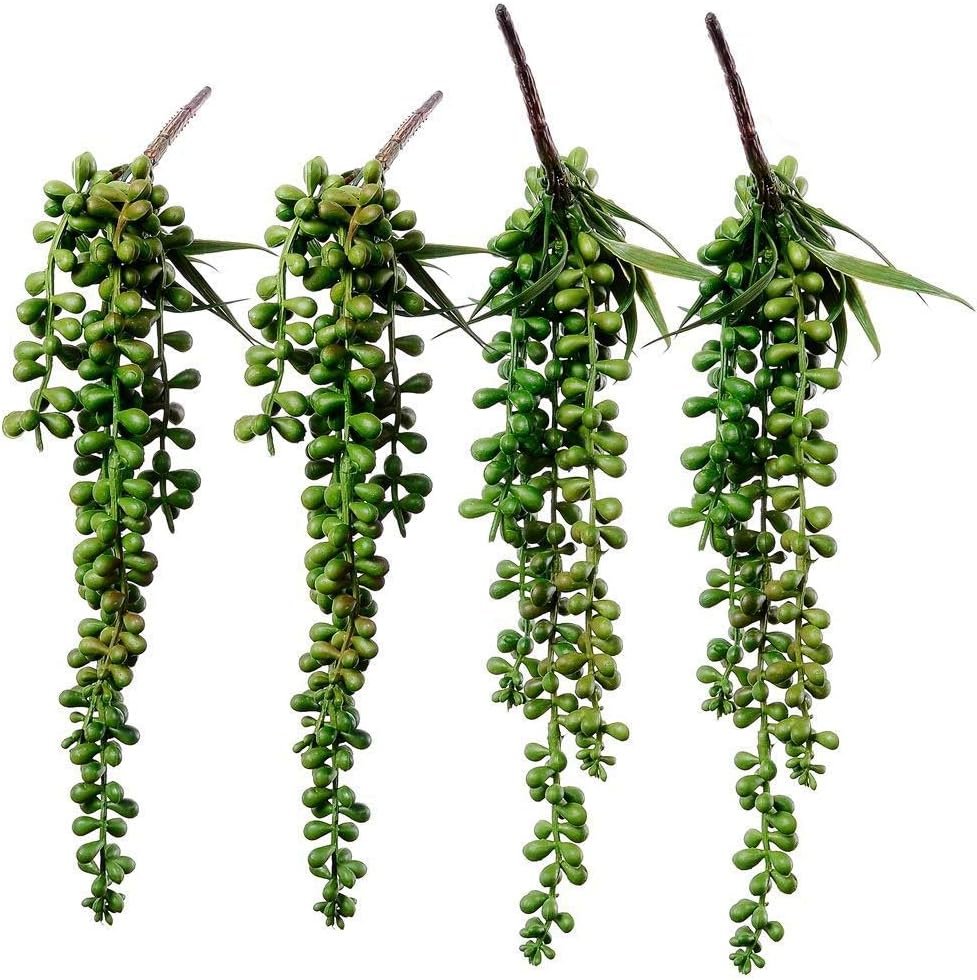 4 pcs Artificial Hanging Succulents Faux Burro’s Tail Picks Trailing String of Pearls Succulent Fake Greenery Sprays 13.4″ L for Basket Planter Centerpiece Floral Arrangement Indoor Outdoor Decor