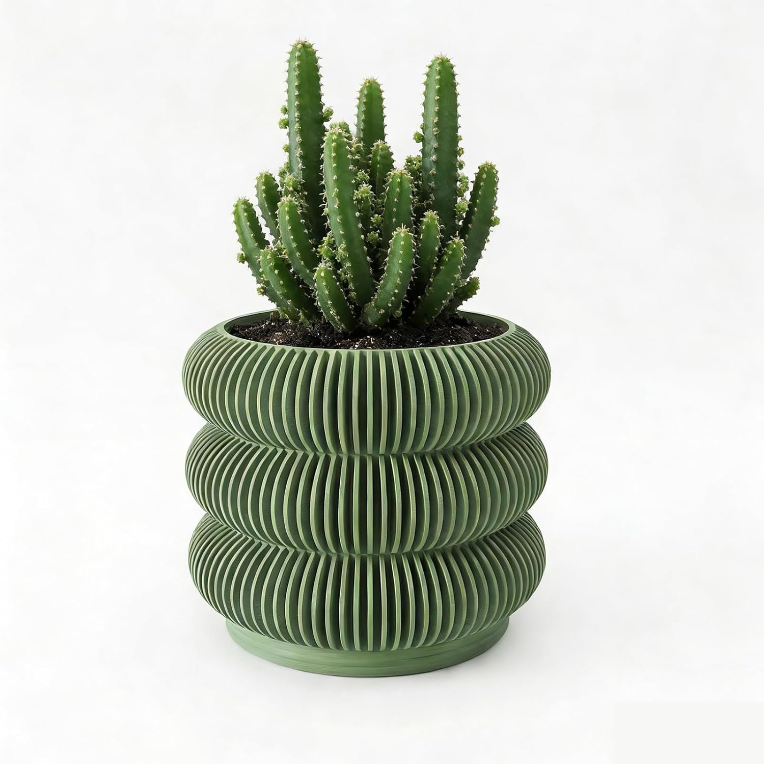 Fabix 4.7″ 3D Printed Plant Pots – Unique Bubble Ring Modern Planters for Indoor Plants, Durableo-Friendly PLA Flower Pots with Drainage for Succulents, Cactus, Home Office Décor.(Military Green)