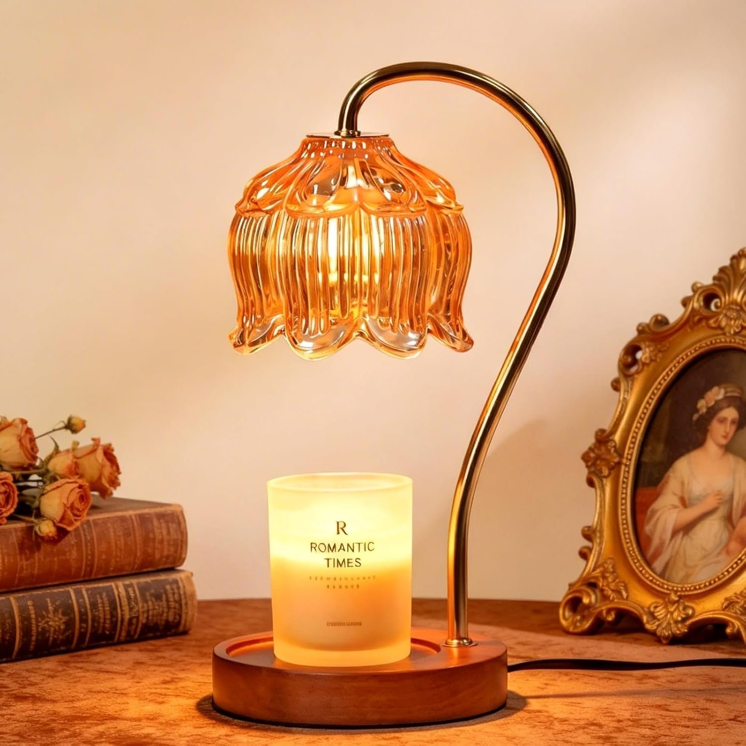 Funistree Flower Candle Warmer Lamp with Timer, Dimmable Candle Lamp Warmer, Christmas Birthday Gifts for Women Mom Her, Housewarming Home Decor, Lotus Wax Warmer for Yankee Candles – Lily Amber