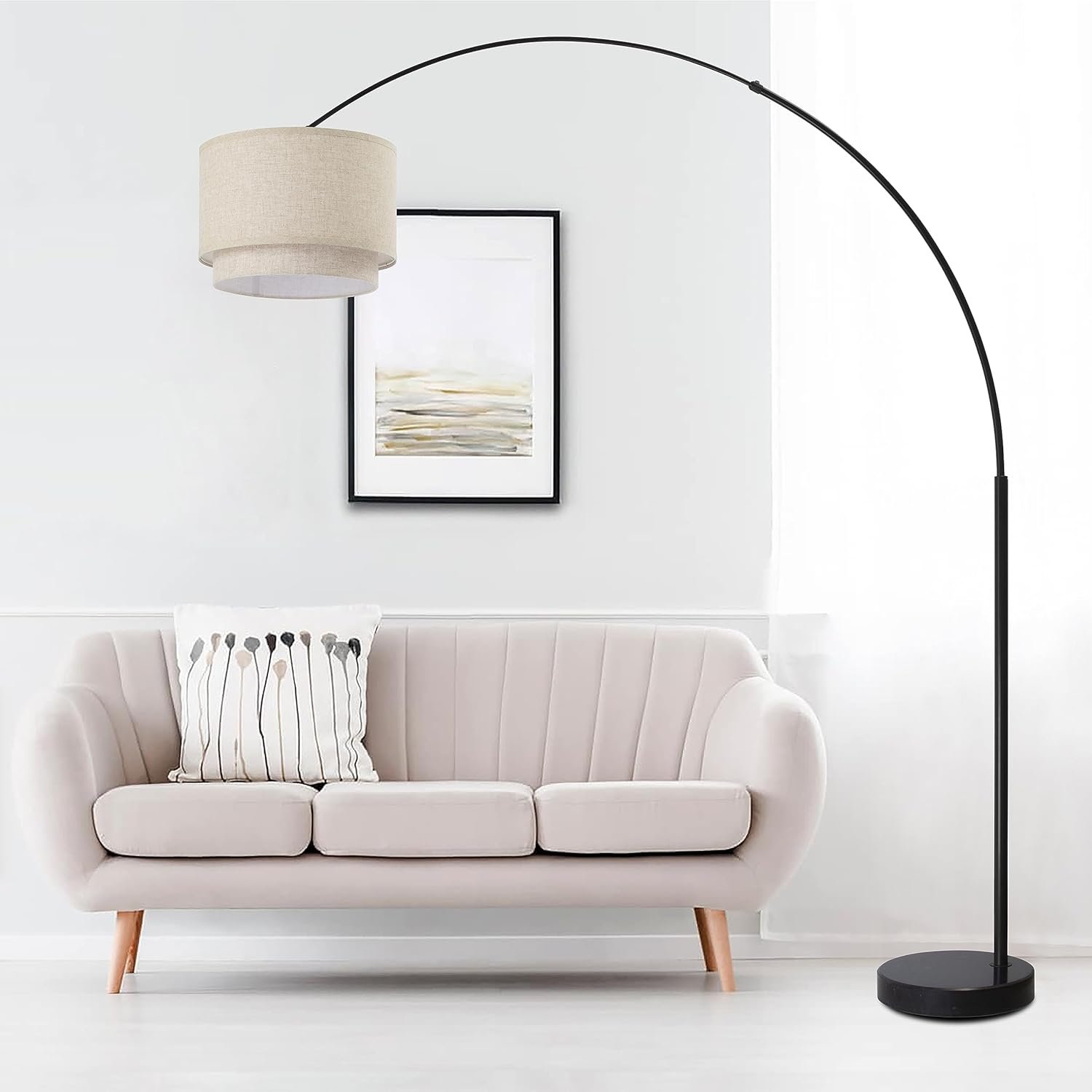 Major-Q Modern Arcing Floor Lamp – Tall Stand Up Arching Drum Shade – Large Contemporary Floor Lamp for Dining Rooms and Bedrooms – Corner Lamp for Office Lighting and Home Decor