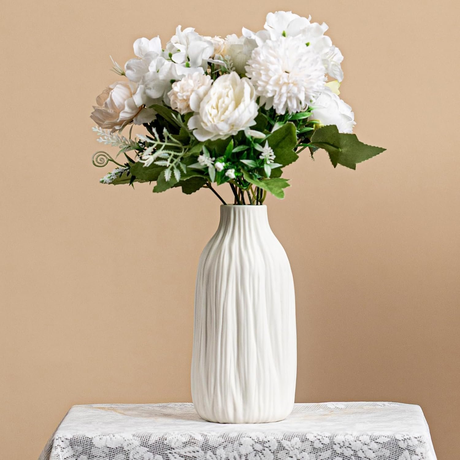White Ceramic Vase for Home Decor – Mother’s Day Minimalist Decorative Vase for Living Room & Office,7.2″ Vase for Pampas Grass & Centerpieces, Modern Unique Flower Vase Gift for Friends or Yourself