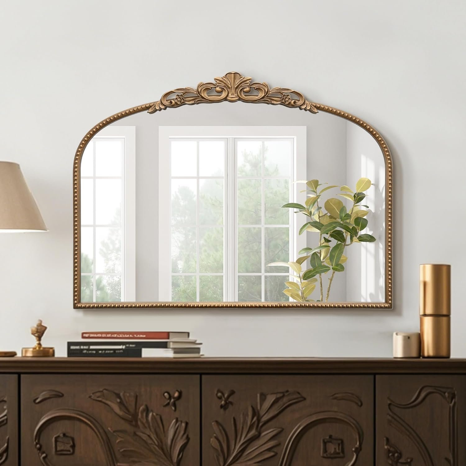 Micasso Vintage Wall Gold Mirror: 32″x24″ French Baroque Antique Mirror – Traditional Ornate Decorative Arched for Wall/Bathroom/Entryway/Fireplace/Hallway – Home Decor for Living Room