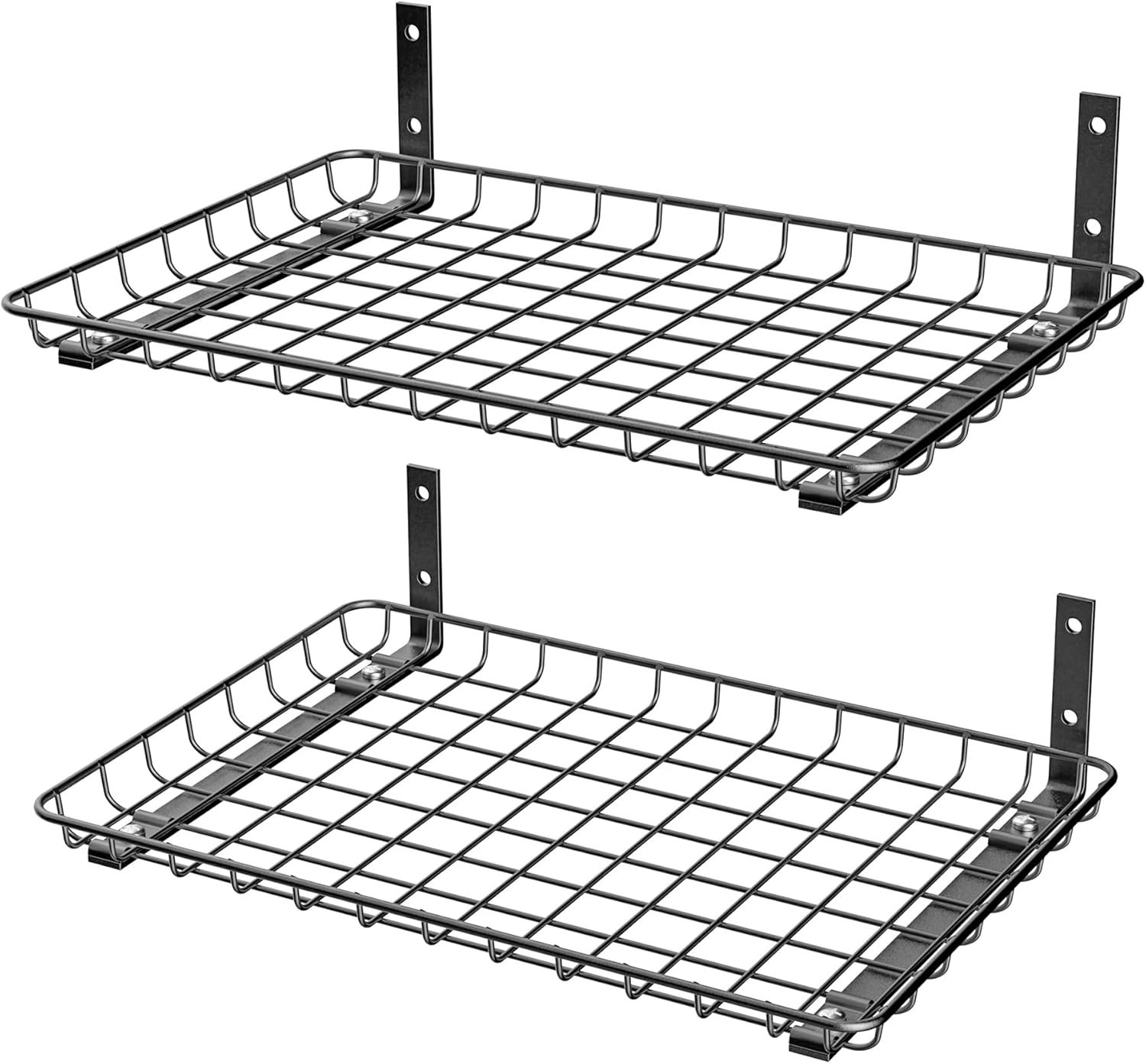 EVERHANGER Garage Wall Shelves 12×18 Inch, Wall Mounted Storage Shelf, Metal Shelf Rack, Heavy-Duty Shelf Organizer 2 Pack, Black
