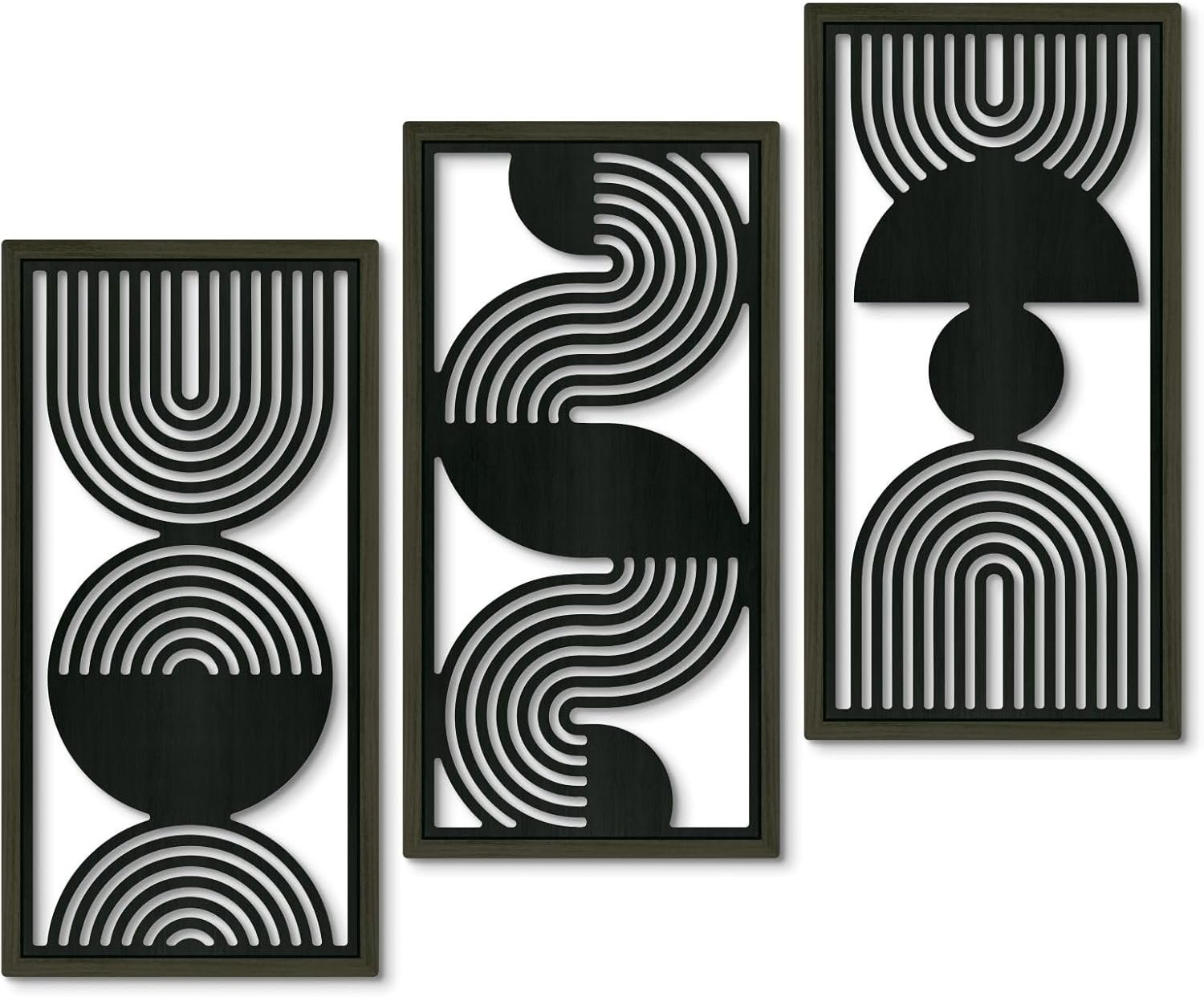 Putuo Decor Modern Minimalist Wall Art Set of 3, Black and Gray MDF Cut-Out Geometric Line Panels, Abstract Vertical Art for Living Room Bedroom Office Wall Decor