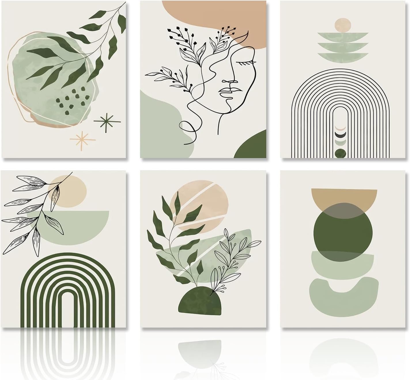 Dazzlewall Sage Green Boho Wall Decor Poster Minimalist Abstract Geometric Wall Poster for Bedroom Living Room 8×10 in Unframed Set of 6
