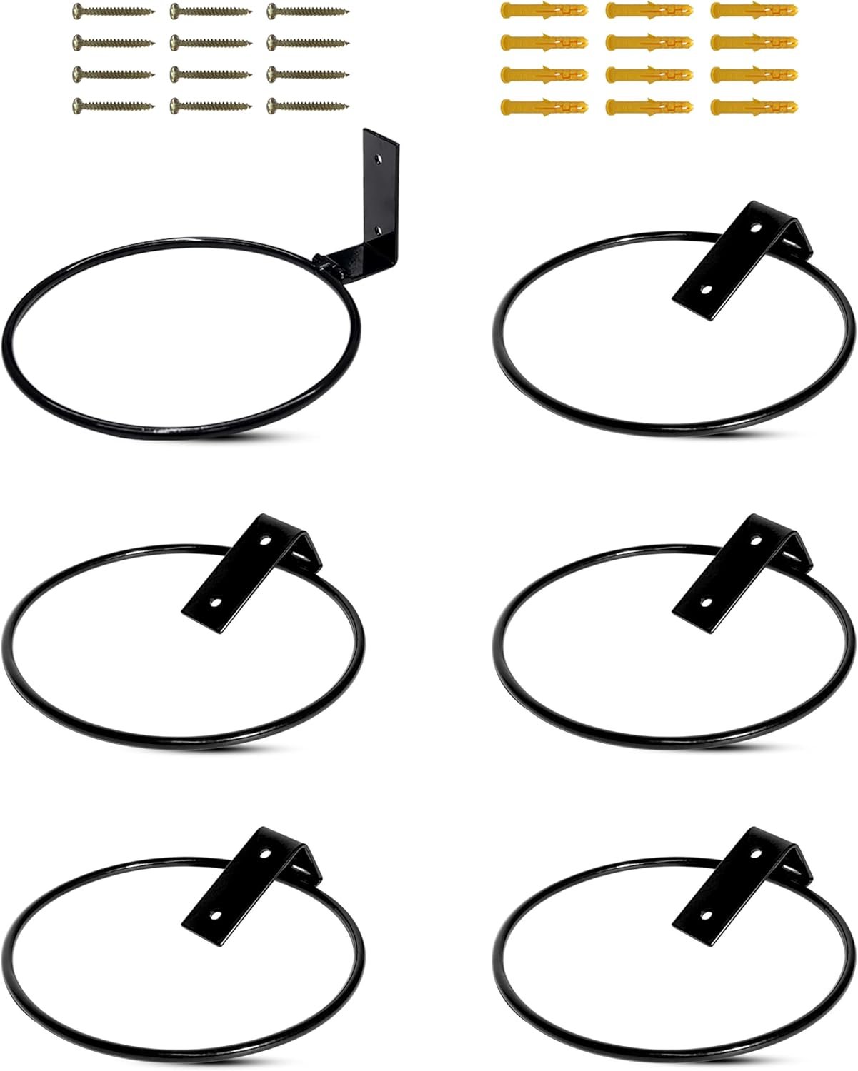 vensovo 6 Pack 6 Inch Wall Mounted Plant Holder – Heavy Duty Metal Flower Pot Hanger Rings – Space Saving Bracket Hooks for Indoor Outdoor Plants Decor, Black