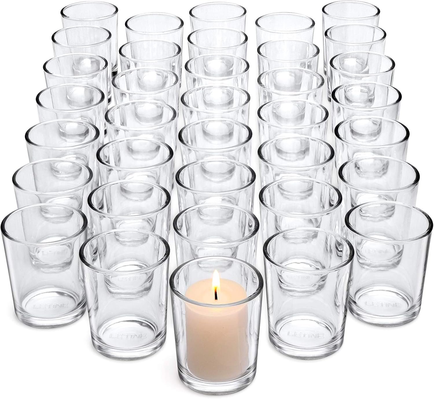 Letine 36-Pack Votive Candle Holders – Clear Glass Tea Light Holders – Glass Votive Candle Holder Bulk for Wedding Centerpieces/Home Table Decor/Propose/Christmas and Summer Party Decor