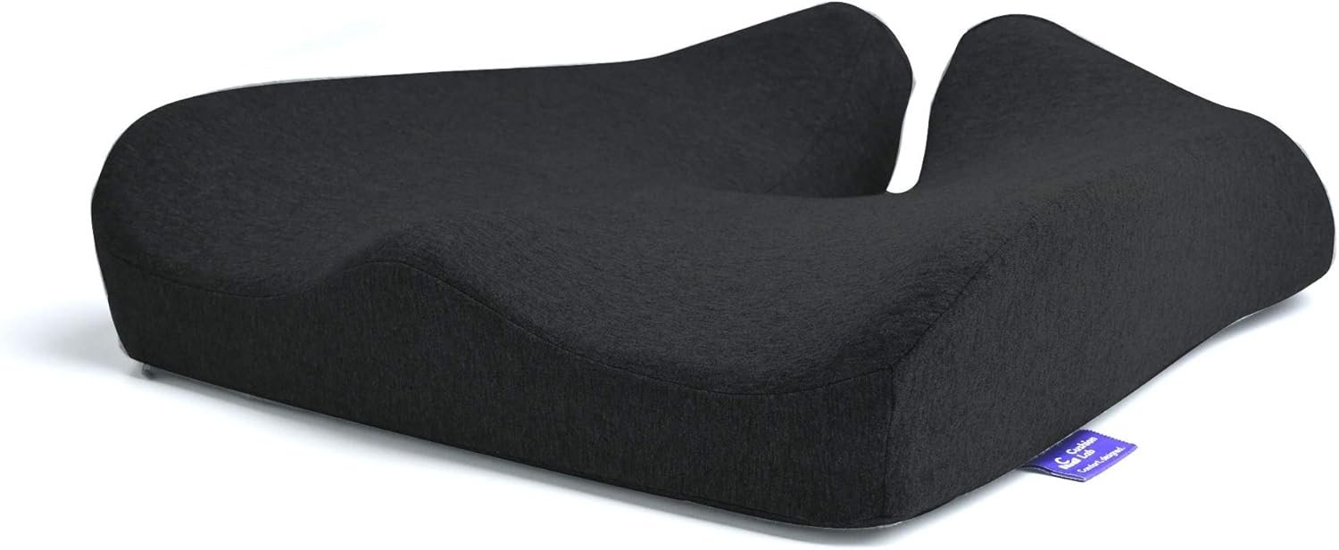 Cushion Lab Patented Pressure Relief Seat Cushion for Long Sitting Hours on Office & Home Chair – Extra-Dense Memory Foam for Soft Support. Car Pad for Hip, Tailbone, Coccyx, Sciatica – Black