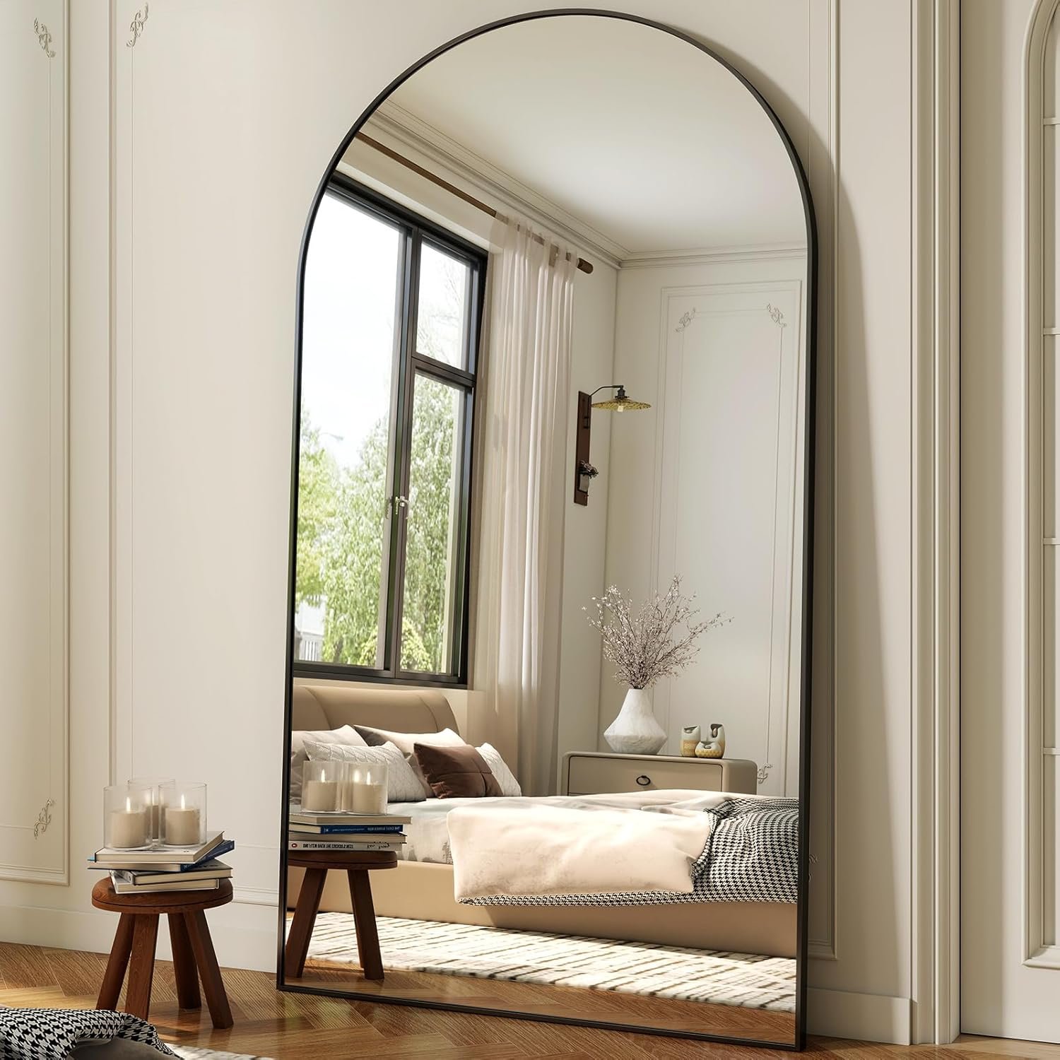 XRAMFY 86″x40″ Arched Full Length Mirror Floor Mirrors with Aluminum Alloy Frame Free-Standing Wall Mounted Floor Mirrors or Large Dressing Mirror, Black Mirror Full Length