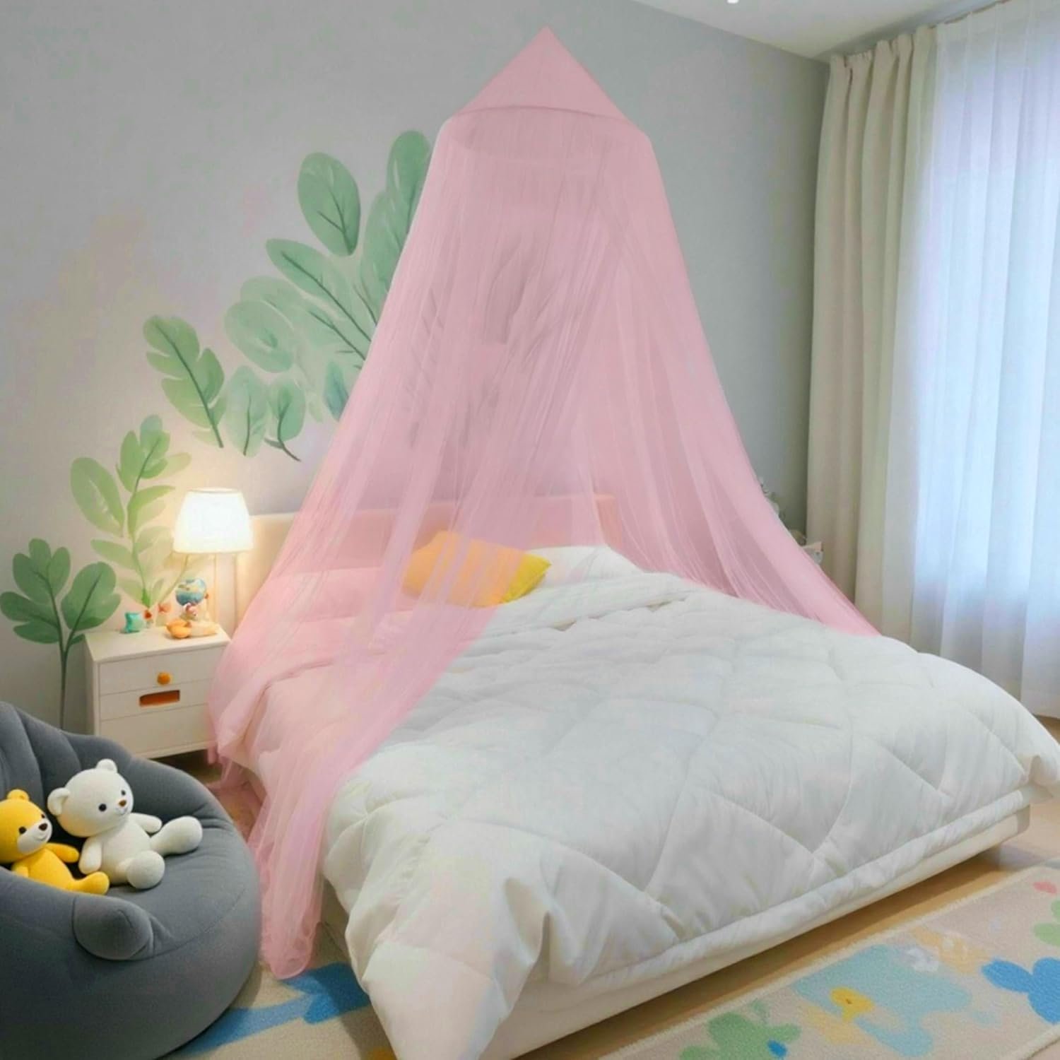 Bed Canopy Mosquito Net, Bed Canopy for Girls Room Decor – Insect Protection Hanging Canopy for Adults, Babies, Outdoor Camping, Pink/Single Door